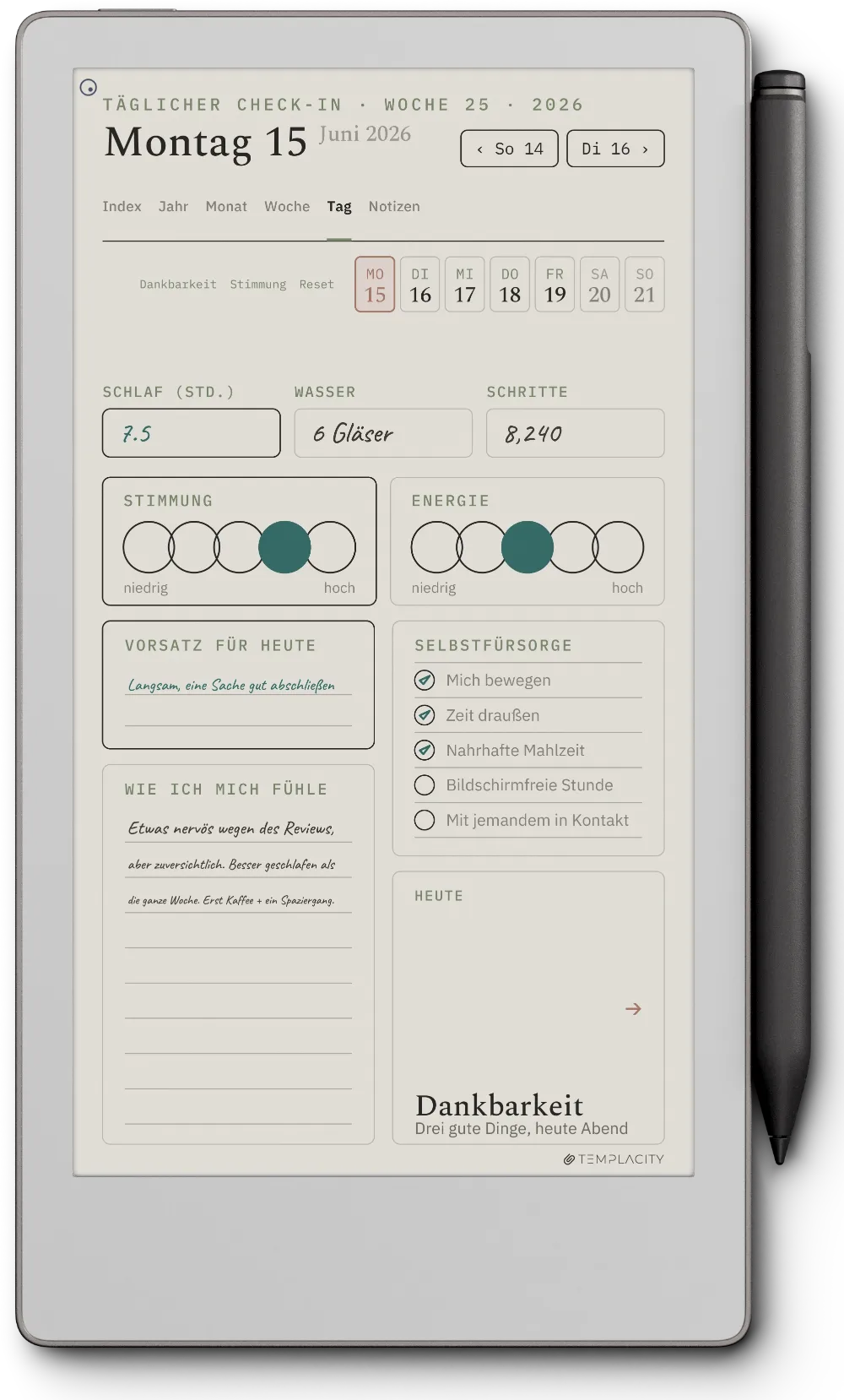 The Planner auf dem reMarkable Paper Pro Move