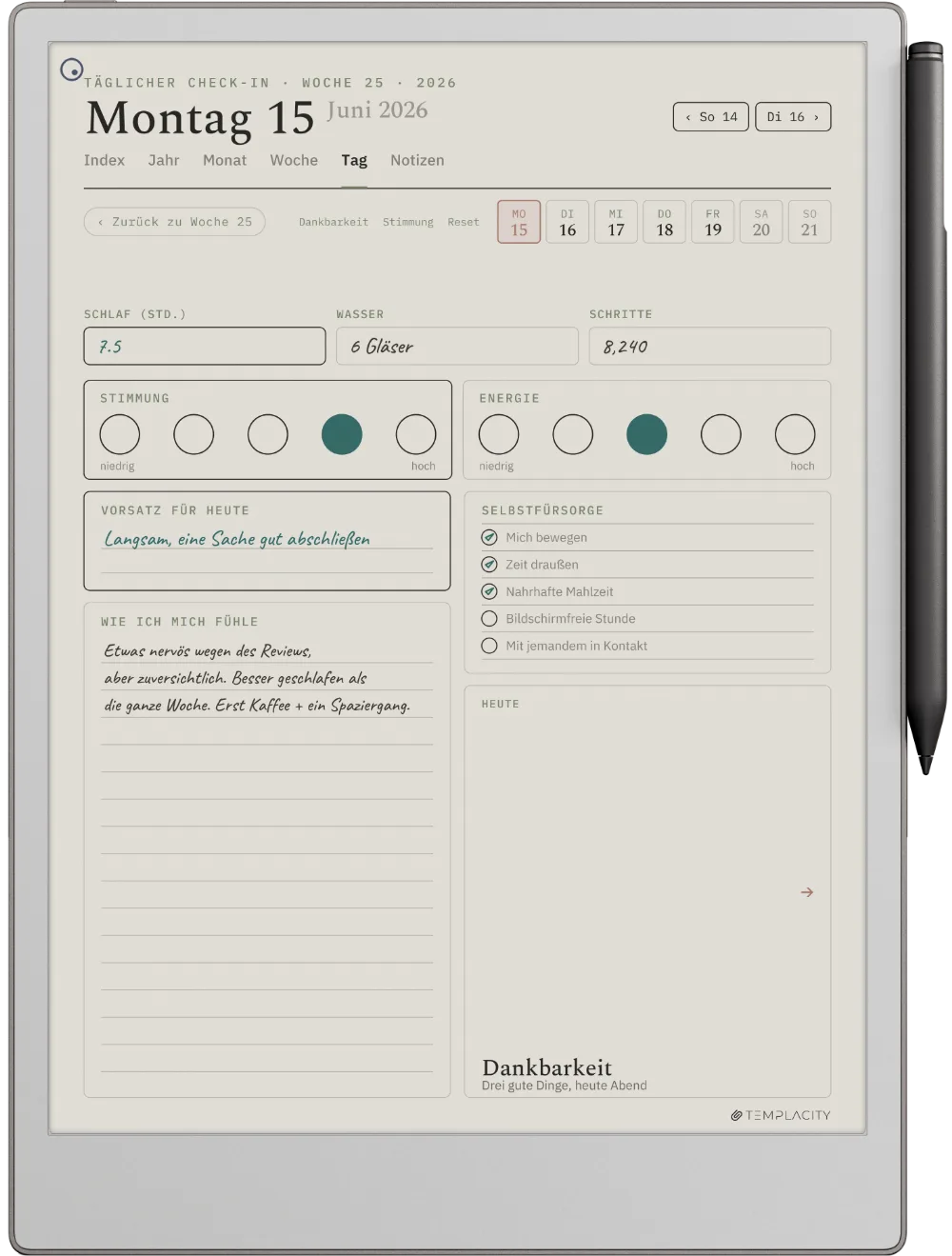 The Planner auf dem reMarkable Paper Pro