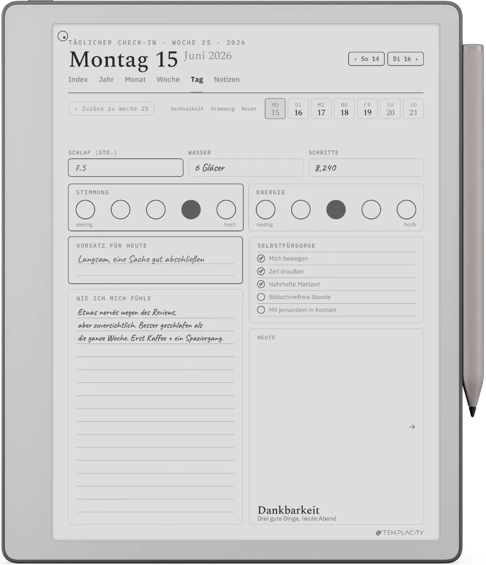 The Planner auf dem reMarkable Paper Pure