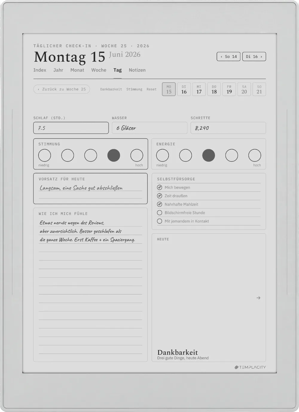 The Planner auf dem Supernote Nomad