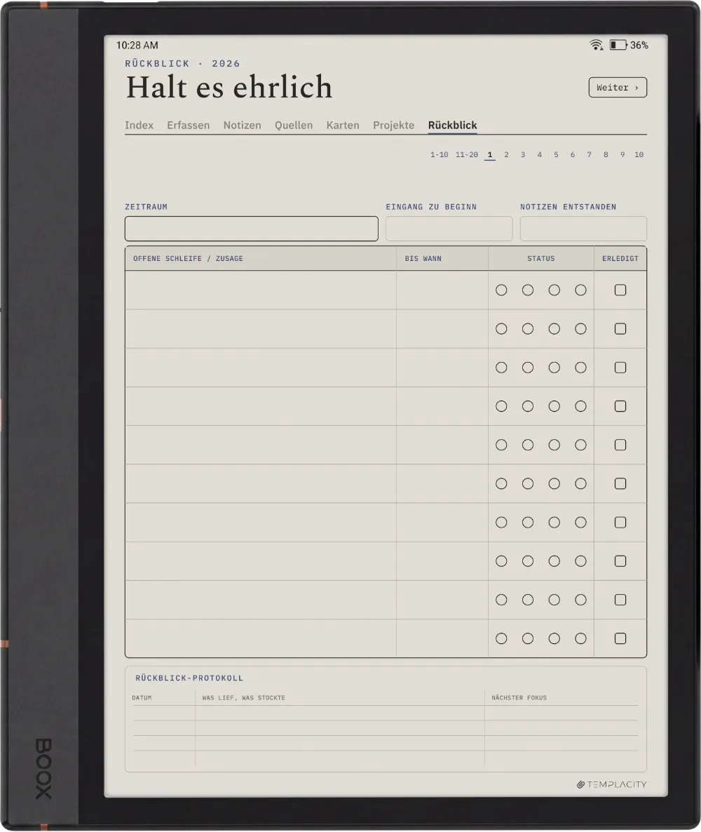 The Planner · Zettelkasten Boox Note Max Seite 5