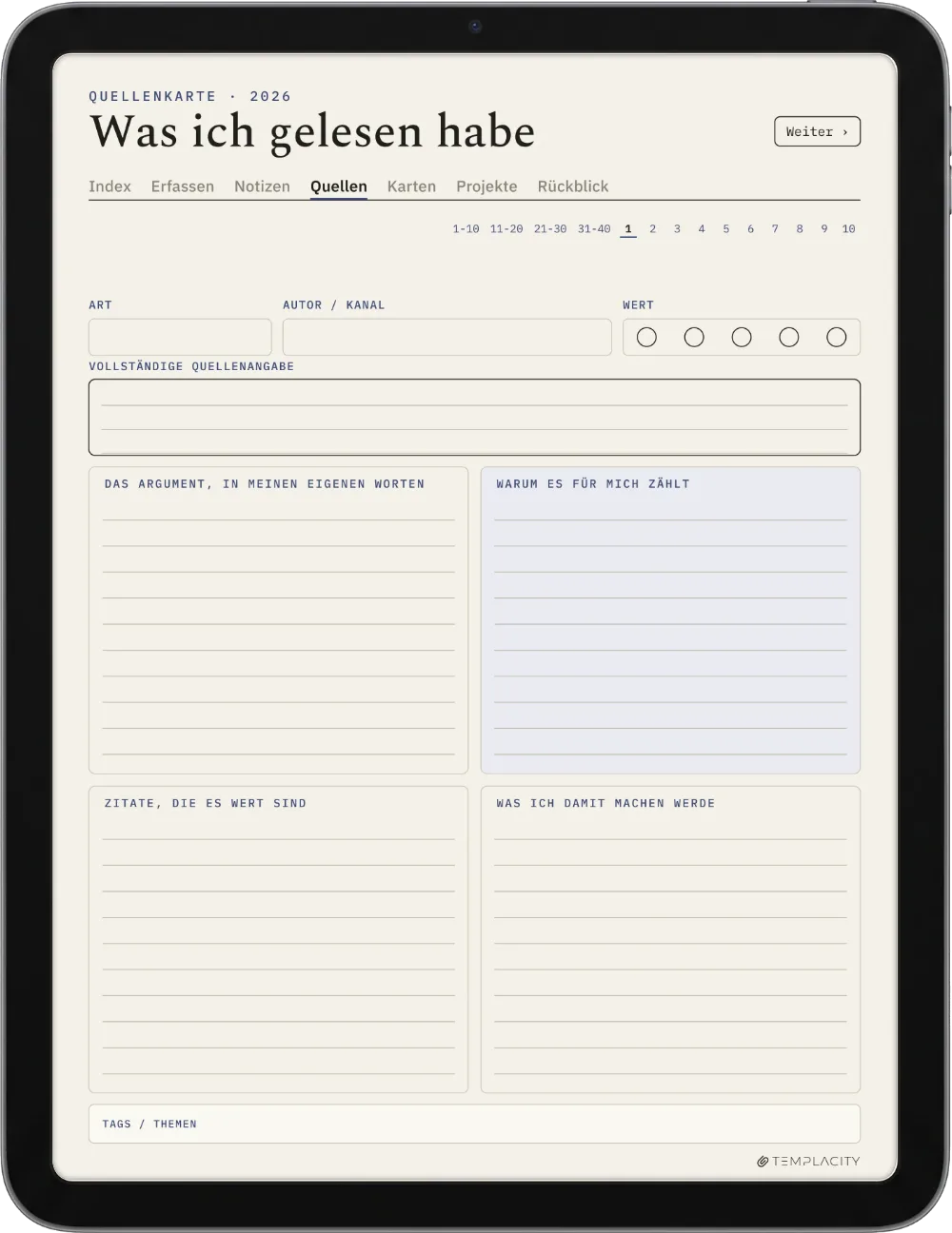 The Planner · Zettelkasten iPad Seite 2