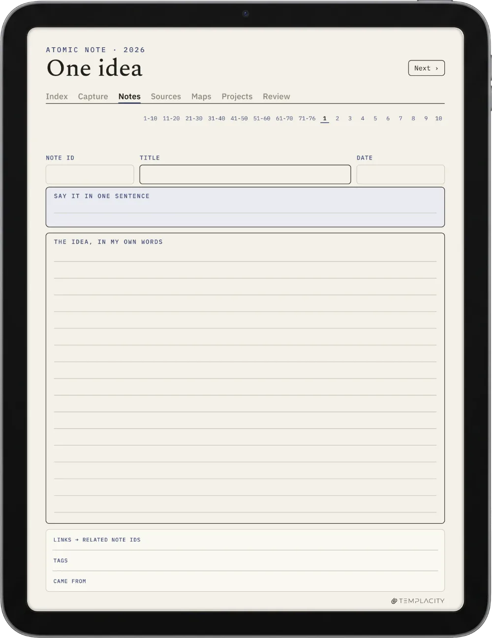 The Planner · Zettelkasten iPad page 1