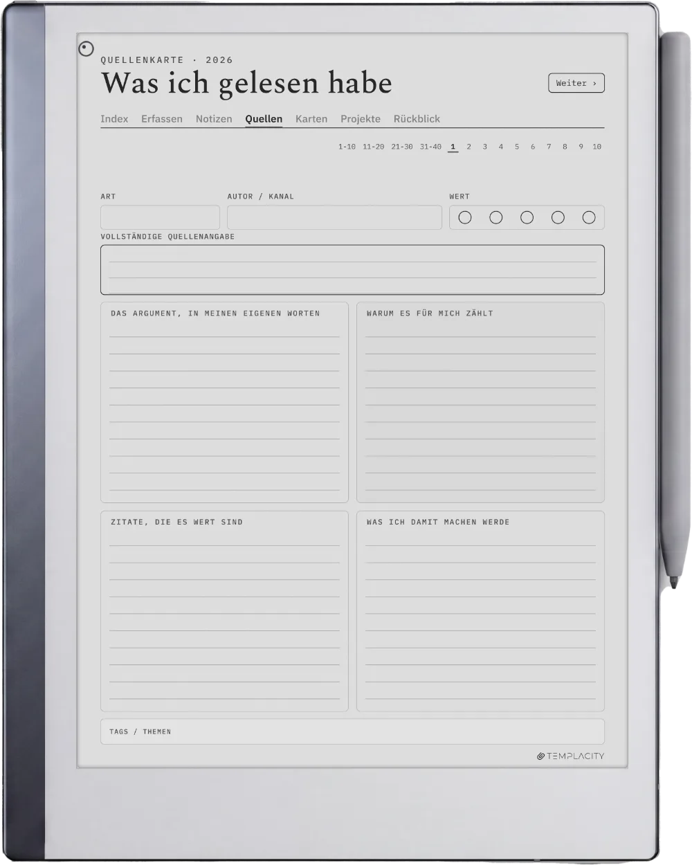 The Planner · Zettelkasten reMarkable 2 Seite 2
