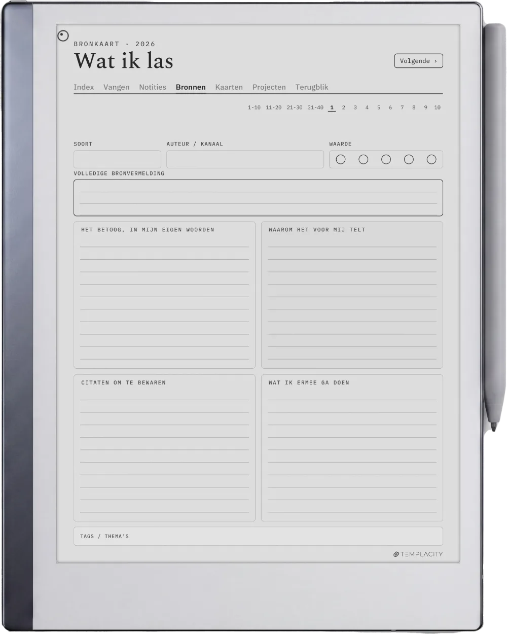 The Planner · Zettelkasten reMarkable 2 pagina 2