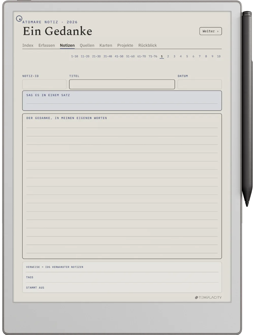The Planner · Zettelkasten reMarkable Paper Pro Seite 1