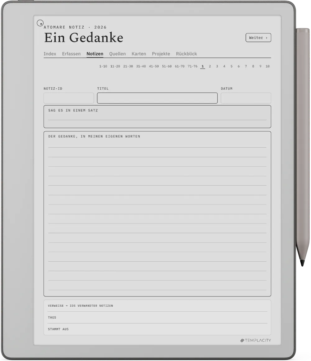 The Planner · Zettelkasten reMarkable Paper Pure Seite 1