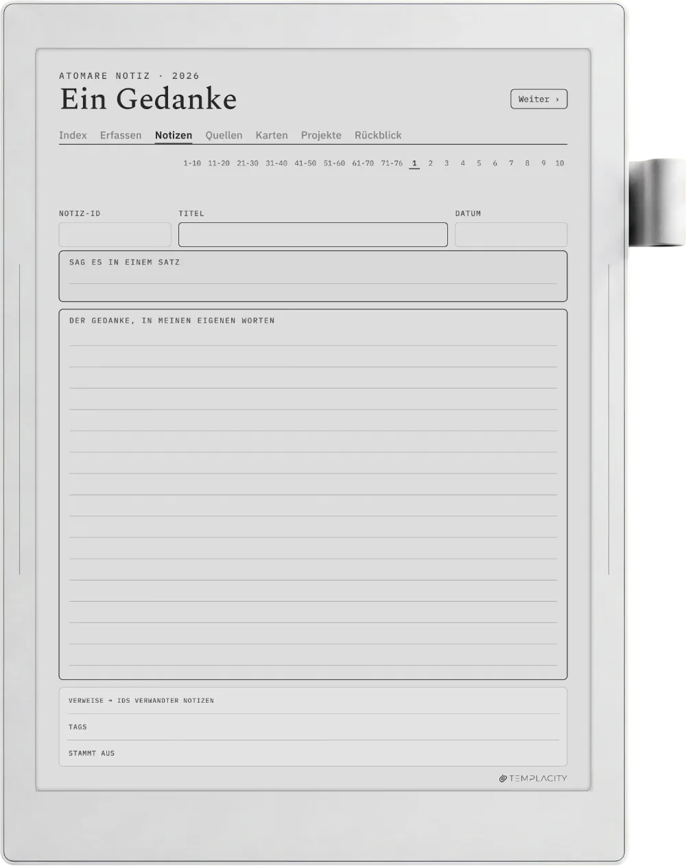 The Planner · Zettelkasten Supernote Manta Seite 1