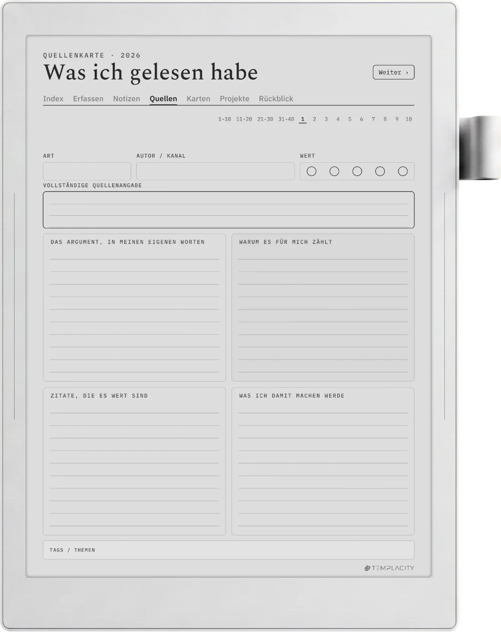 The Planner · Zettelkasten Supernote Manta Seite 2