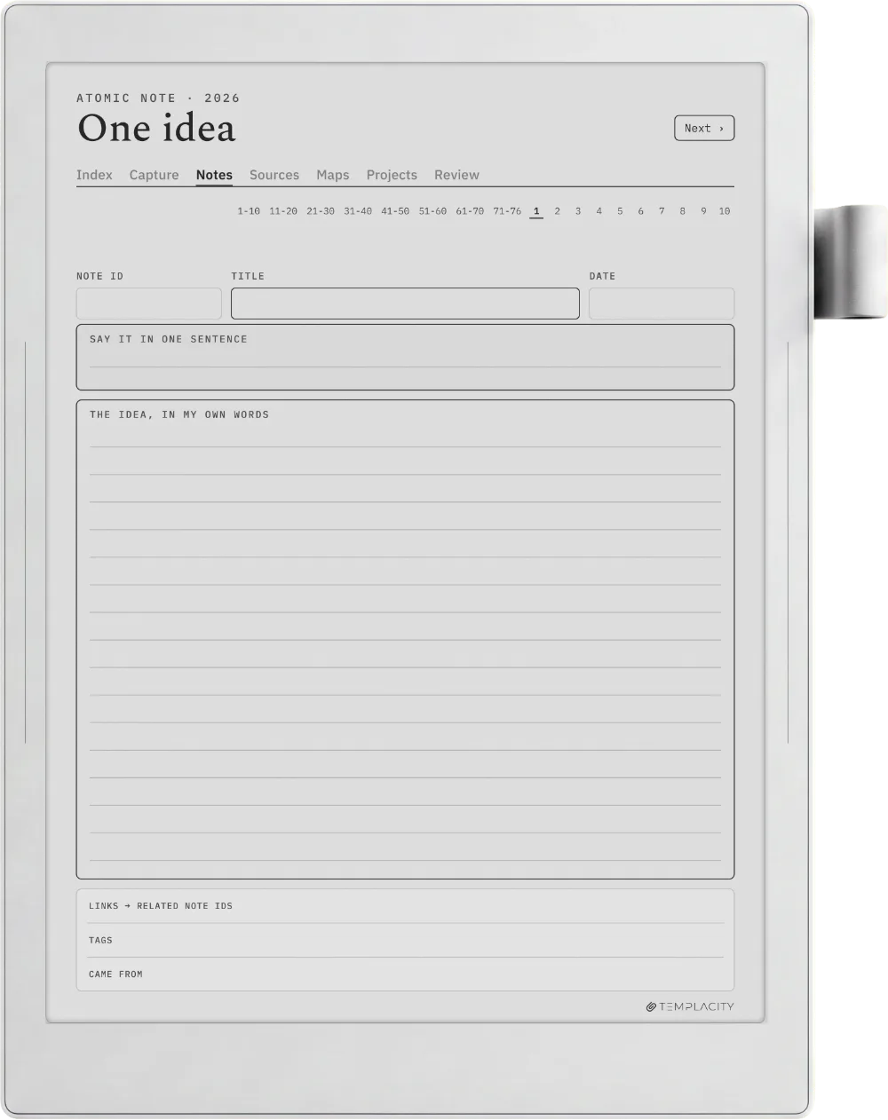 The Planner · Zettelkasten Supernote Manta page 1