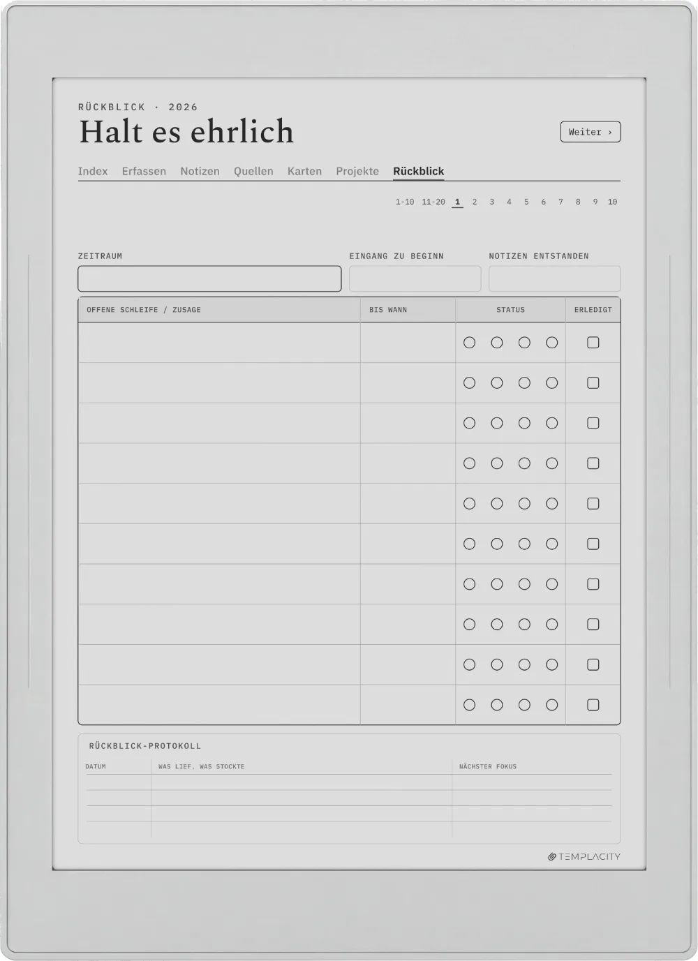The Planner · Zettelkasten Supernote Nomad Seite 5