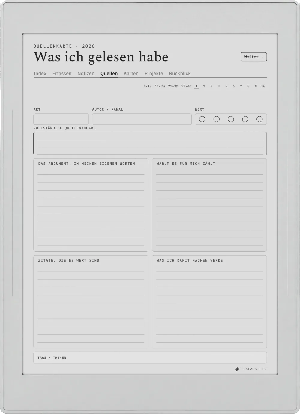 The Planner · Zettelkasten Supernote Nomad Seite 2