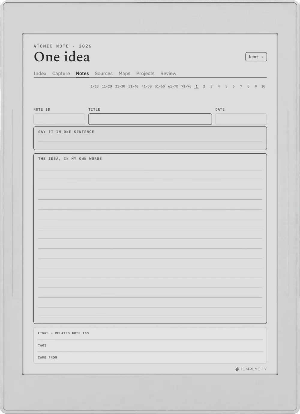 The Planner · Zettelkasten Supernote Nomad page 1