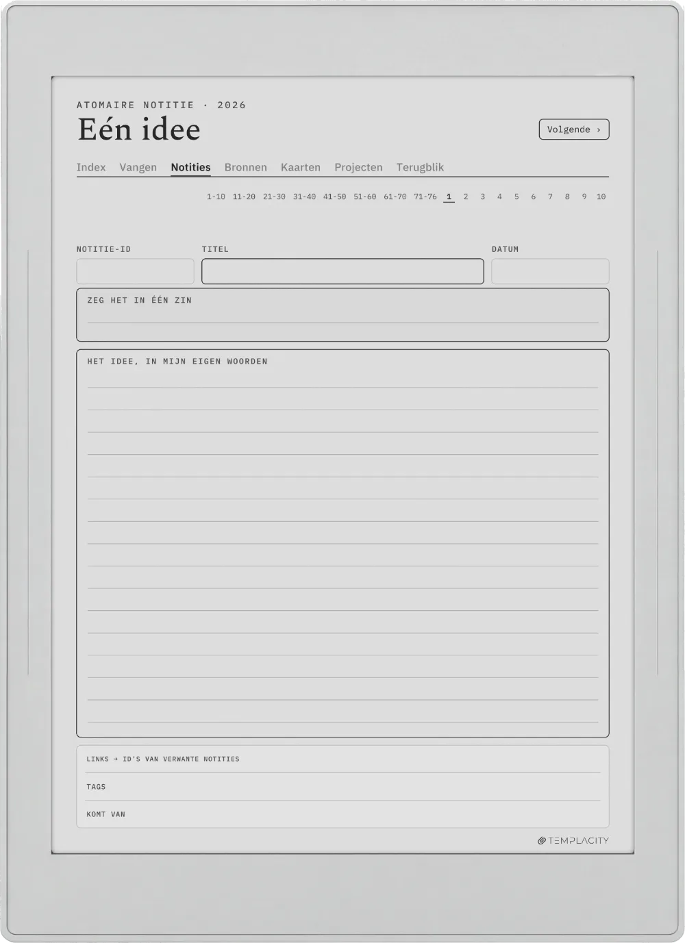 The Planner · Zettelkasten Supernote Nomad pagina 1