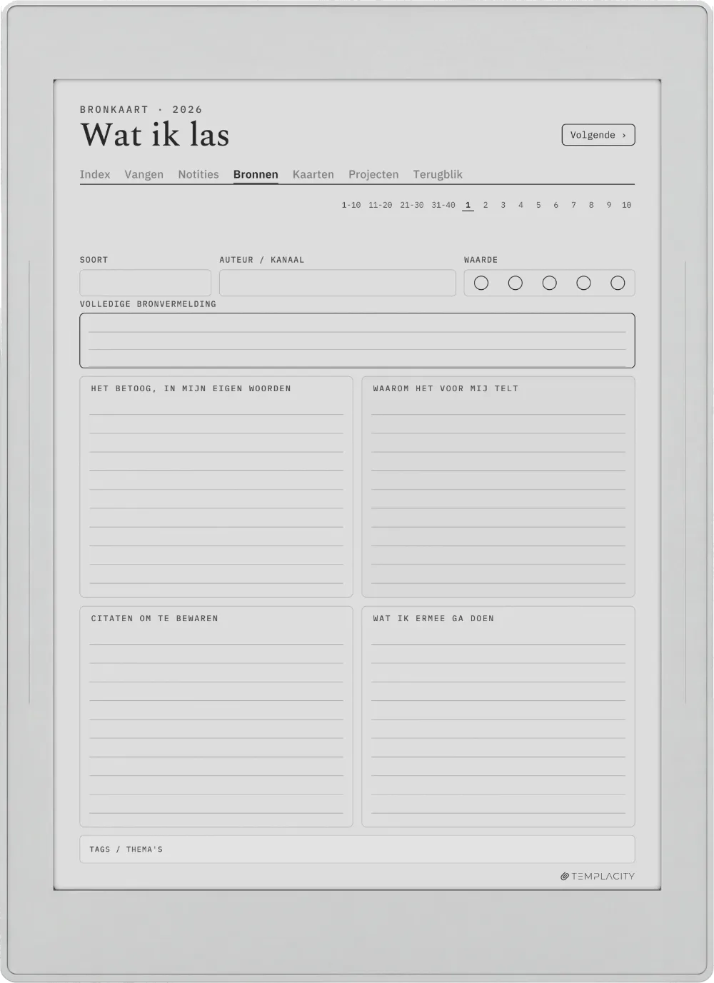 The Planner · Zettelkasten Supernote Nomad pagina 2