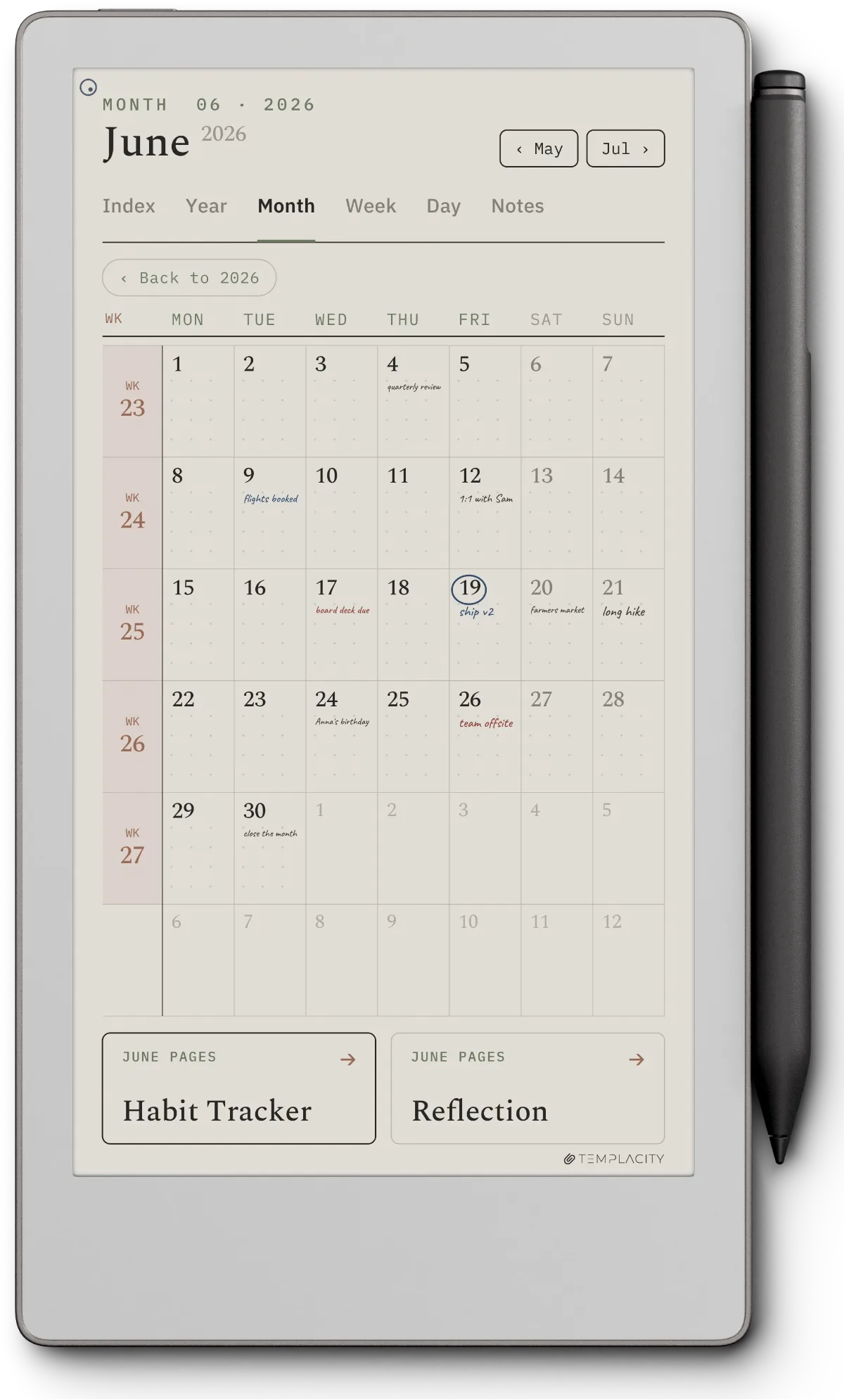reMarkable Paper Pro Move showing The Planner