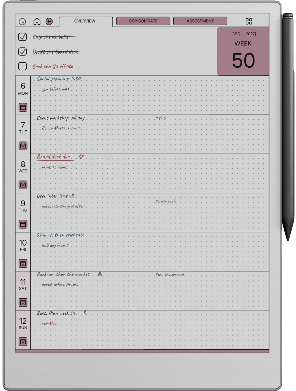 reMarkable Paper Pro Daily Planner
