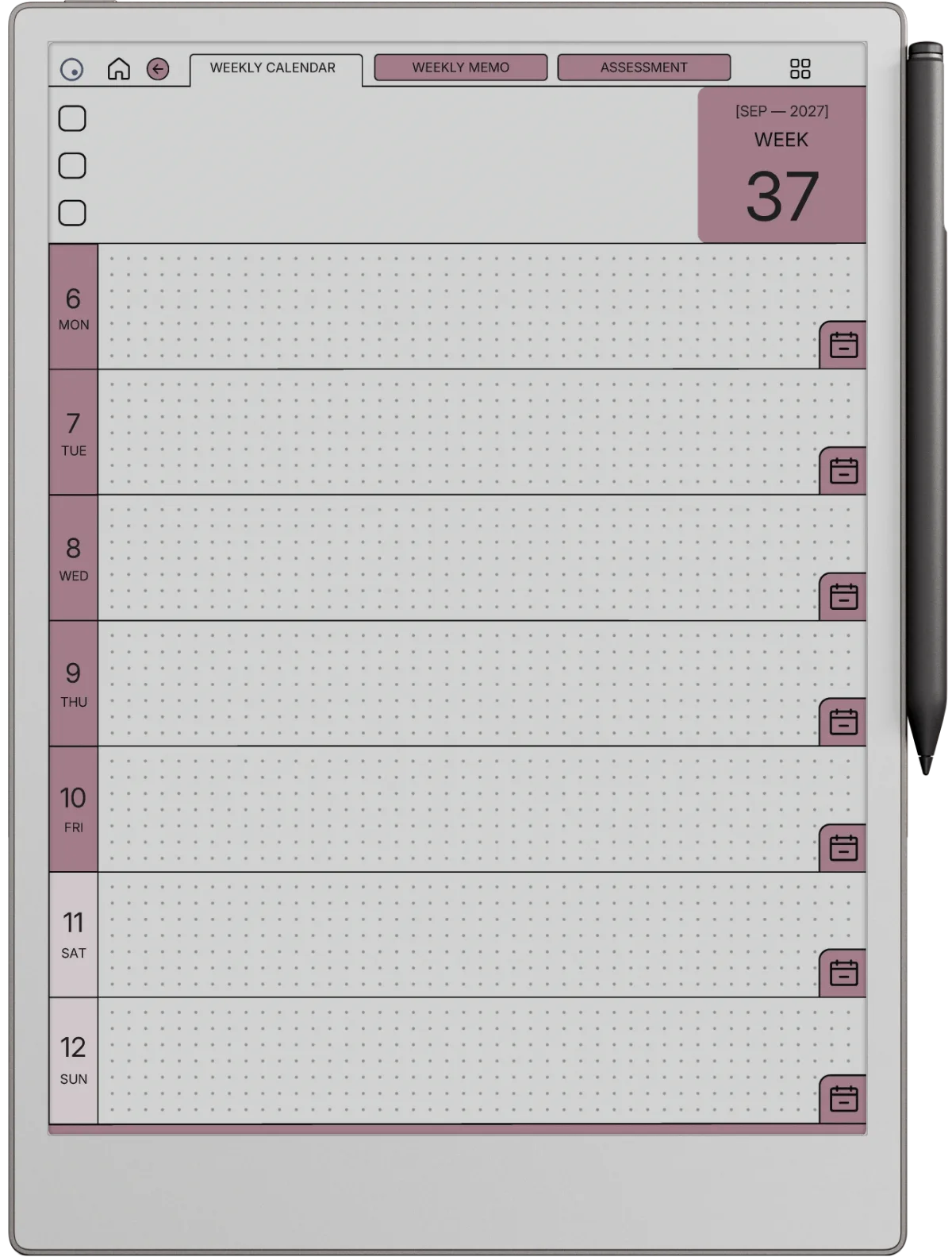 Weekly Planner reMarkable Paper Pro page 3