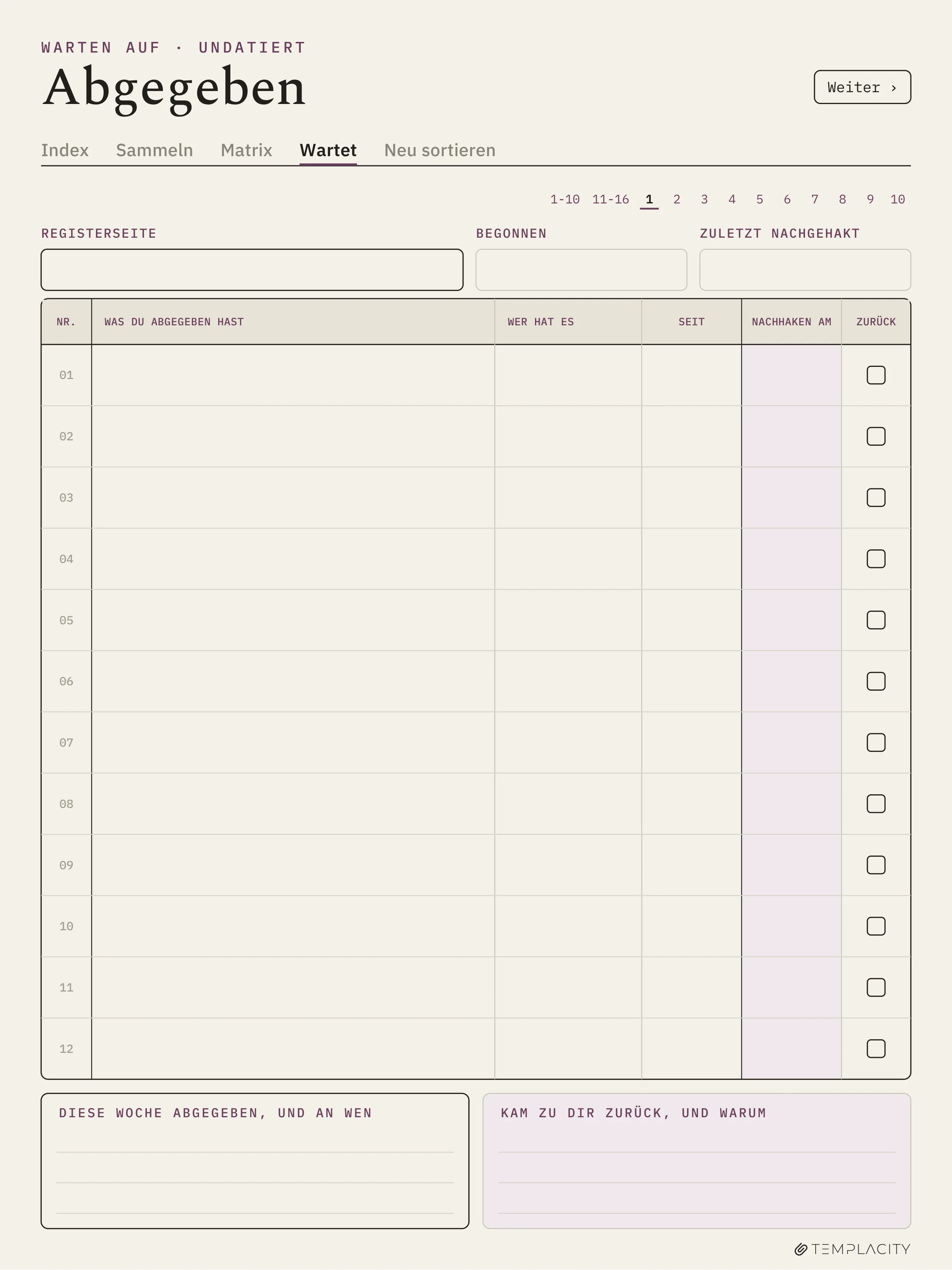The Planner · Eisenhower-Matrix reMarkable Paper Pro Seite 8