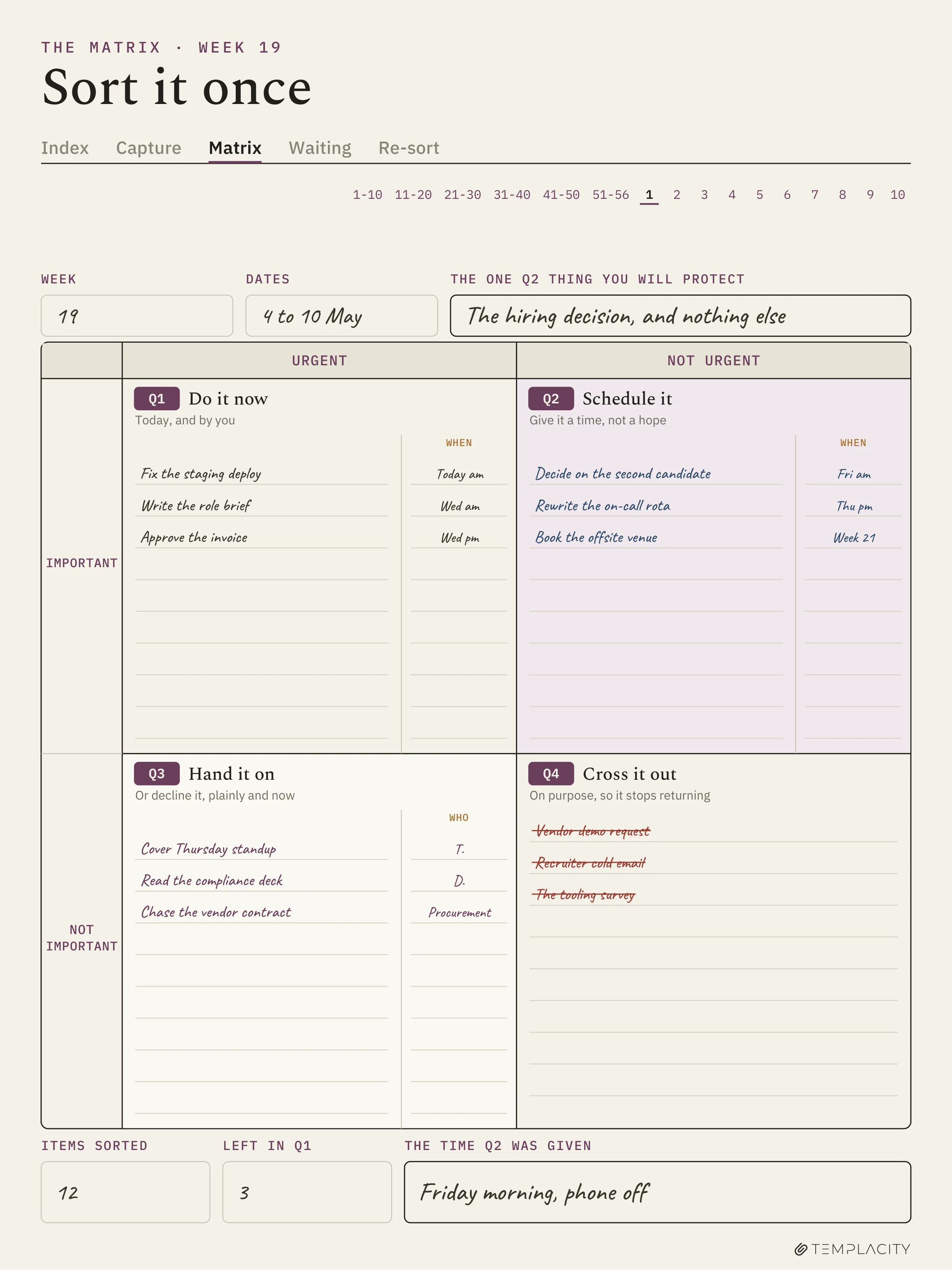The Planner · Eisenhower Matrix reMarkable Paper Pro page 1