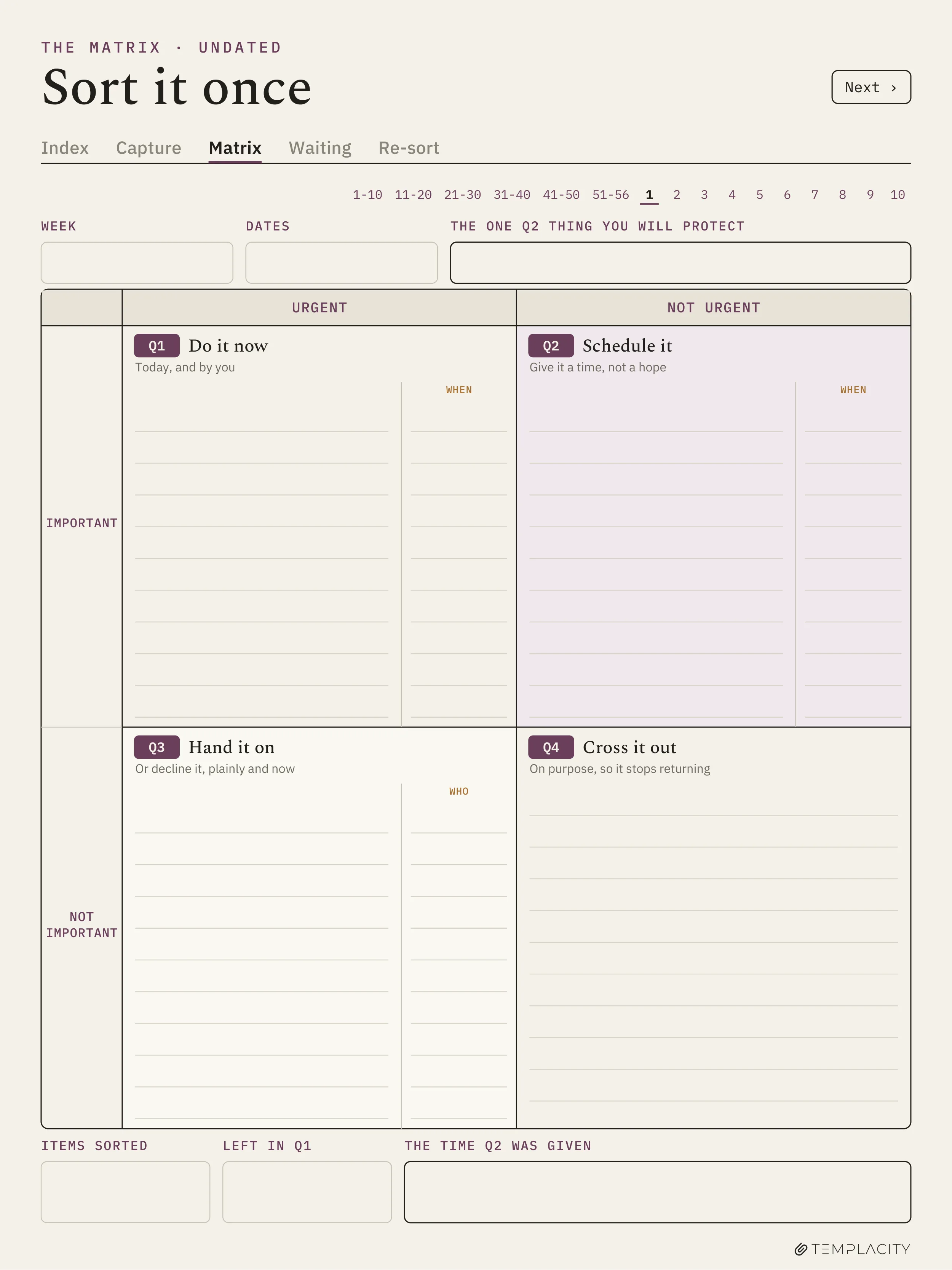 The Planner · Eisenhower Matrix reMarkable Paper Pro page 6