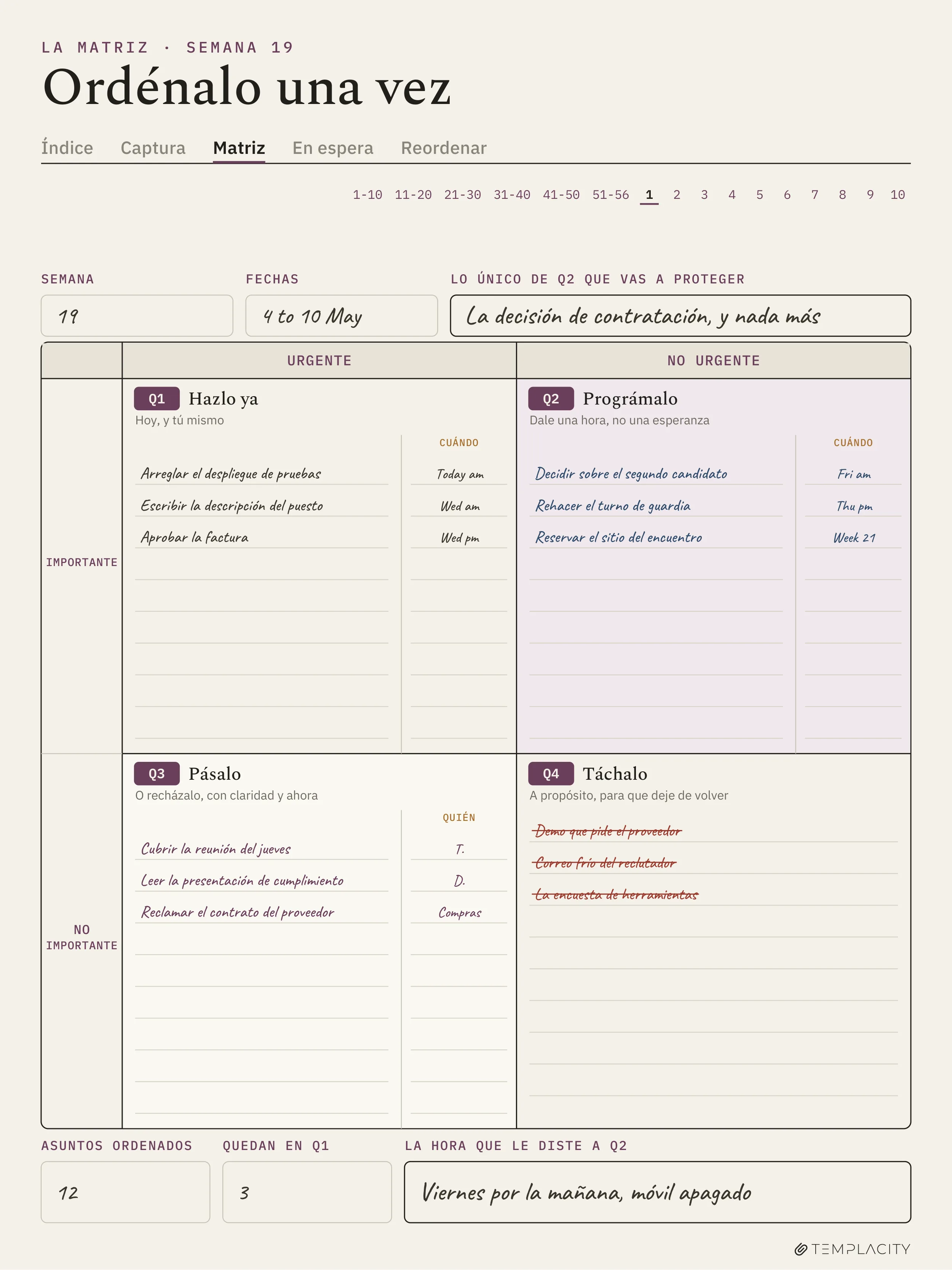 The Planner · Matriz de Eisenhower reMarkable Paper Pro página 1