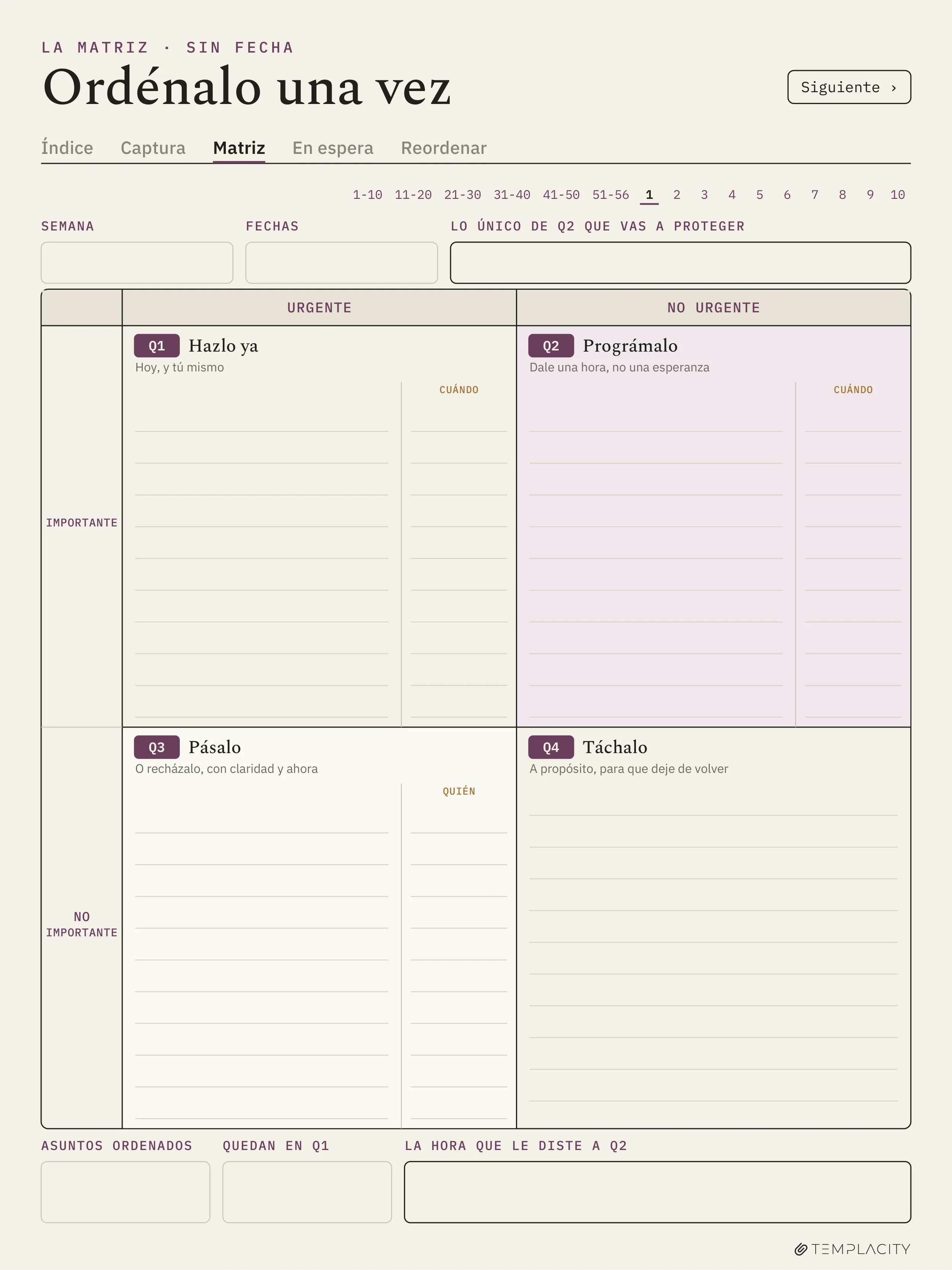 The Planner · Matriz de Eisenhower reMarkable Paper Pro página 6