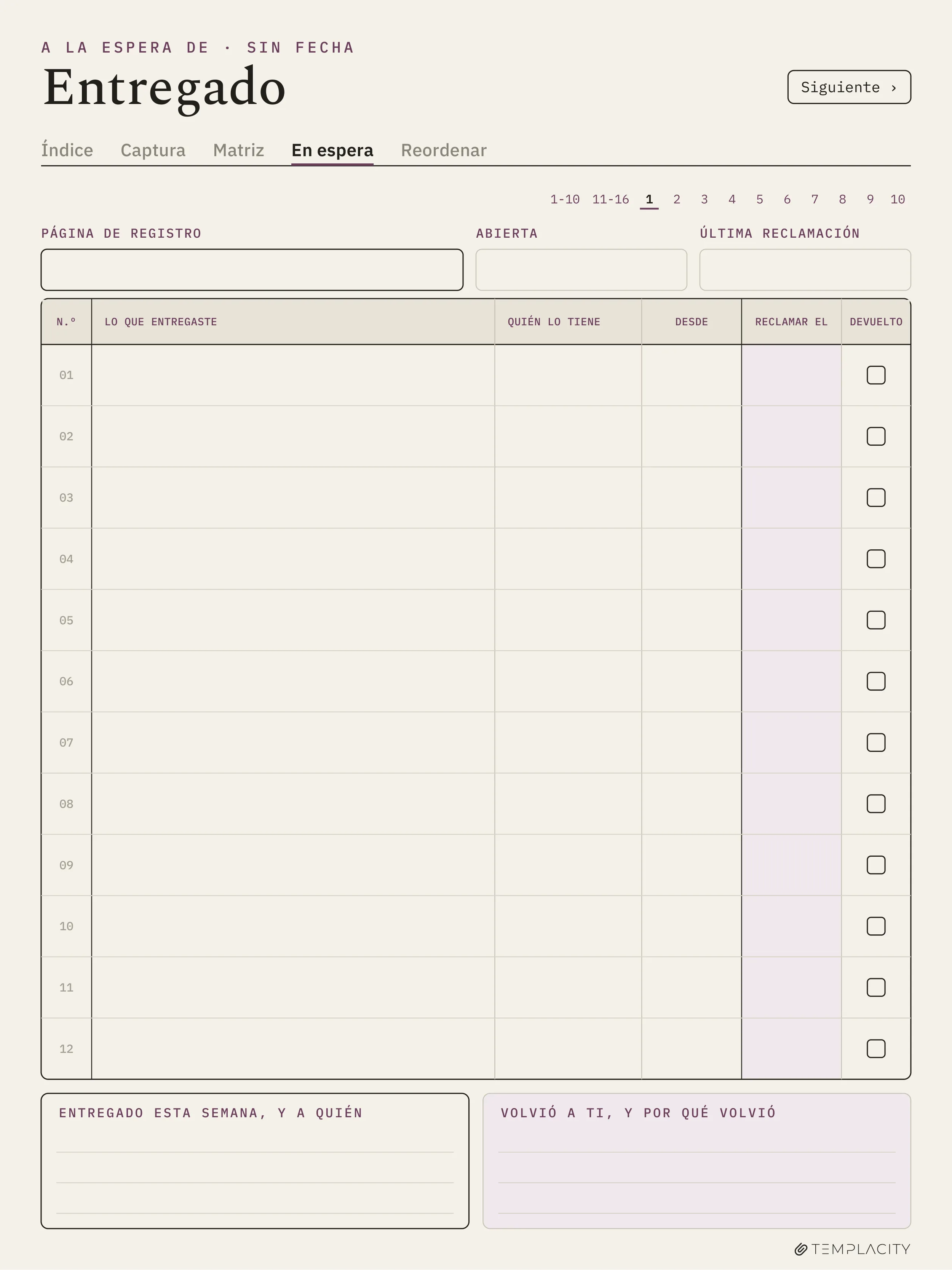 The Planner · Matriz de Eisenhower reMarkable Paper Pro página 8