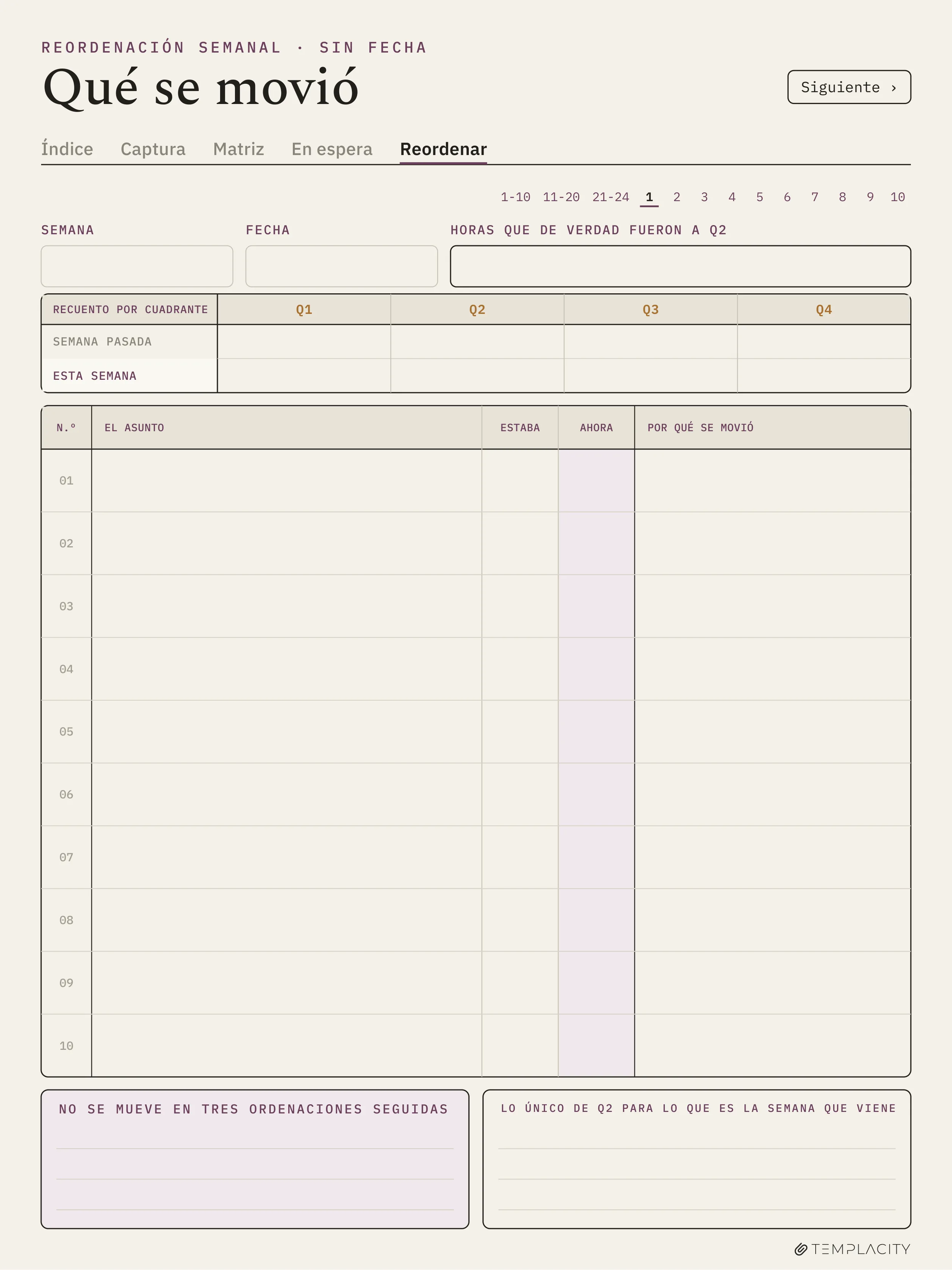 The Planner · Matriz de Eisenhower reMarkable Paper Pro página 9