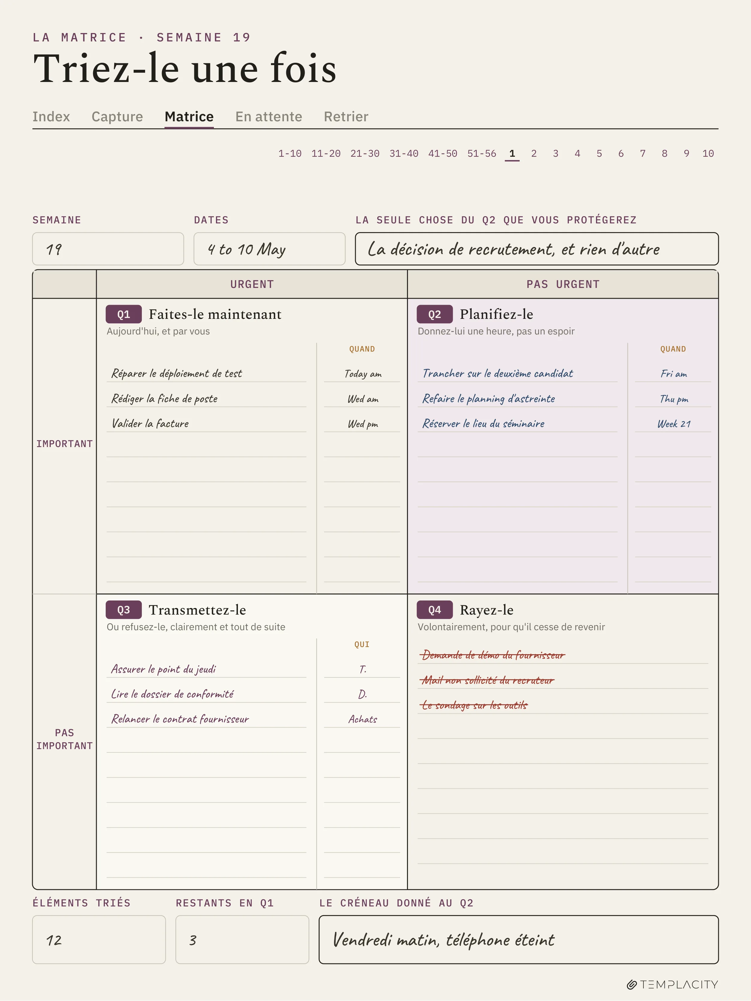 Le Planner · Matrice d'Eisenhower reMarkable Paper Pro page 1