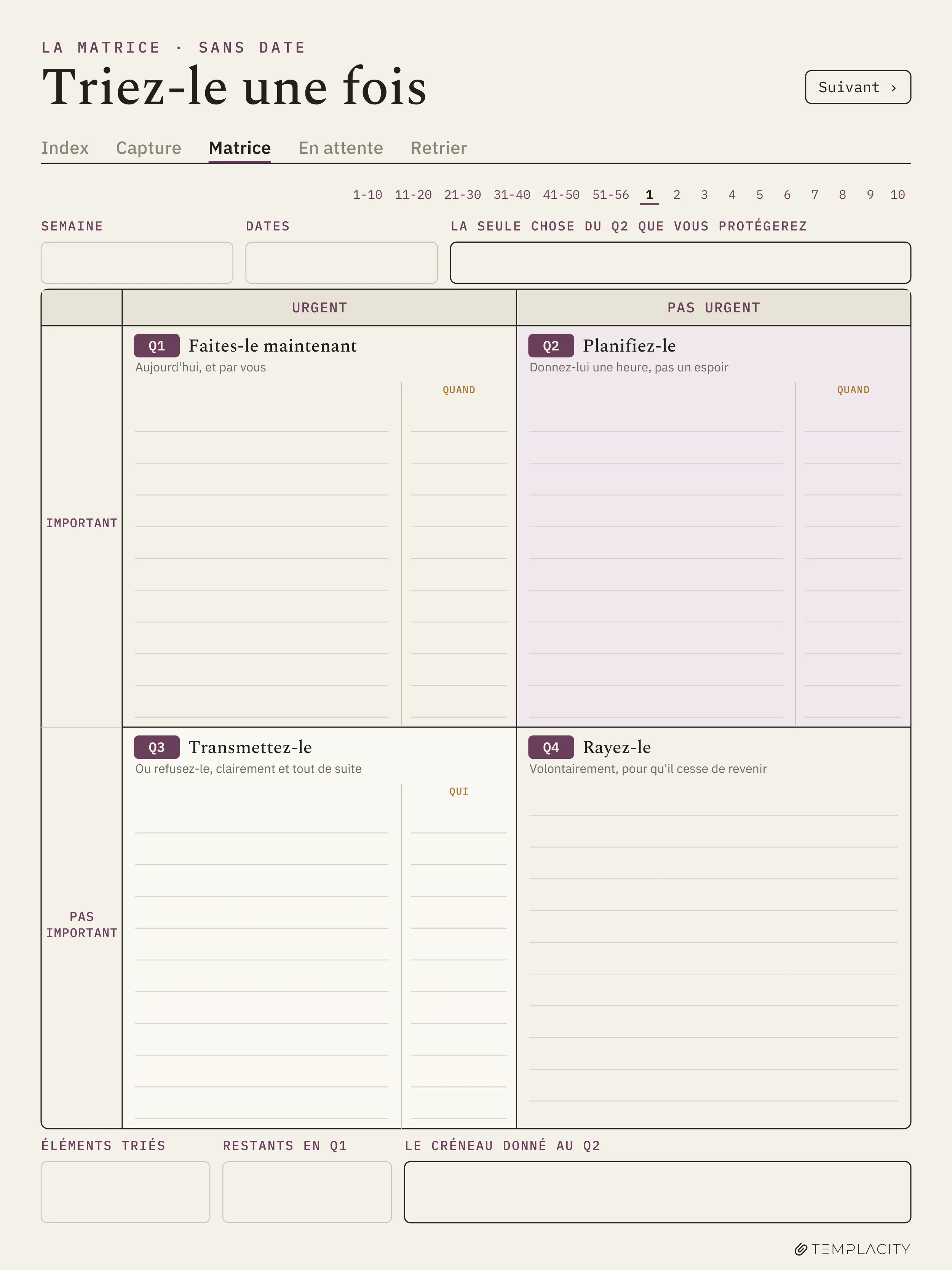 Le Planner · Matrice d'Eisenhower reMarkable Paper Pro page 6
