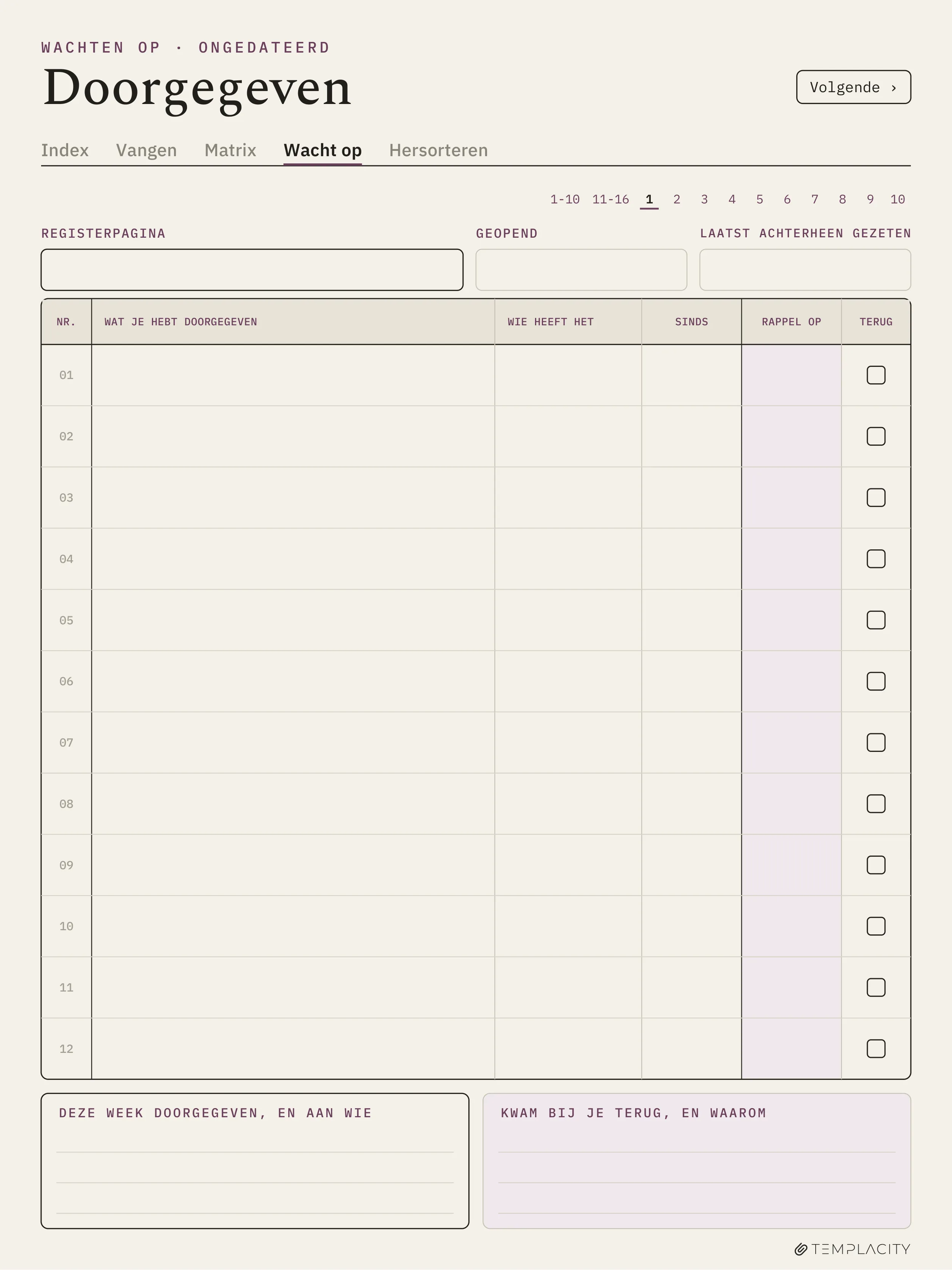The Planner · Eisenhower Matrix reMarkable Paper Pro pagina 8