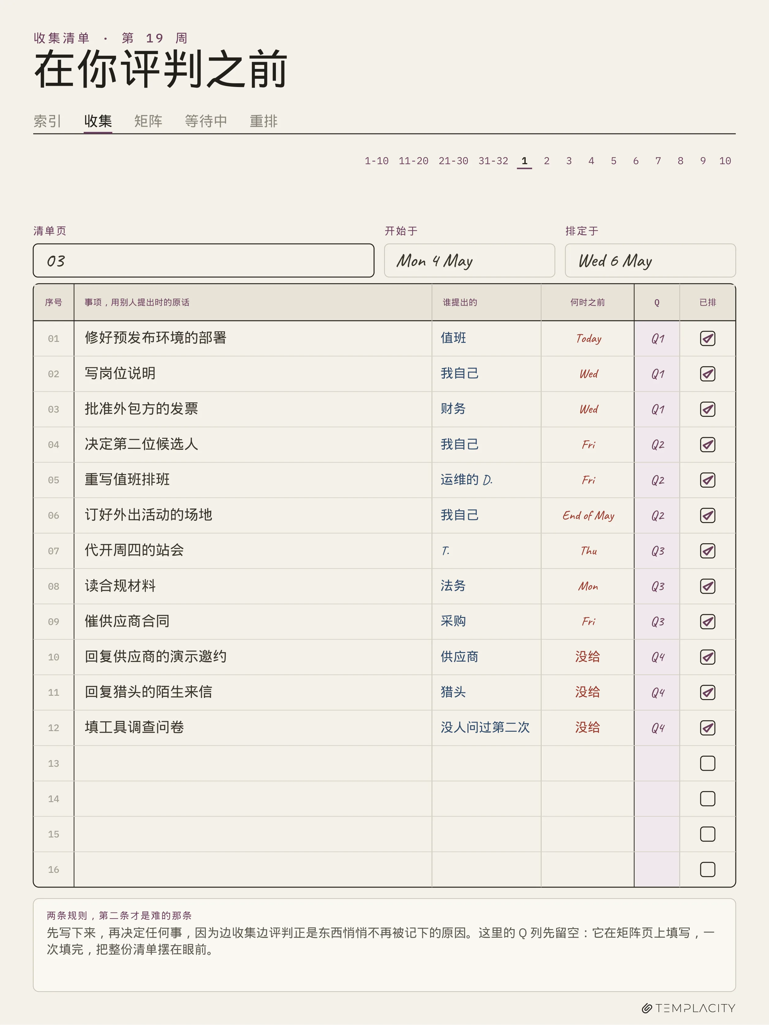 规划本 · 艾森豪威尔矩阵 reMarkable Paper Pro 第 2 页