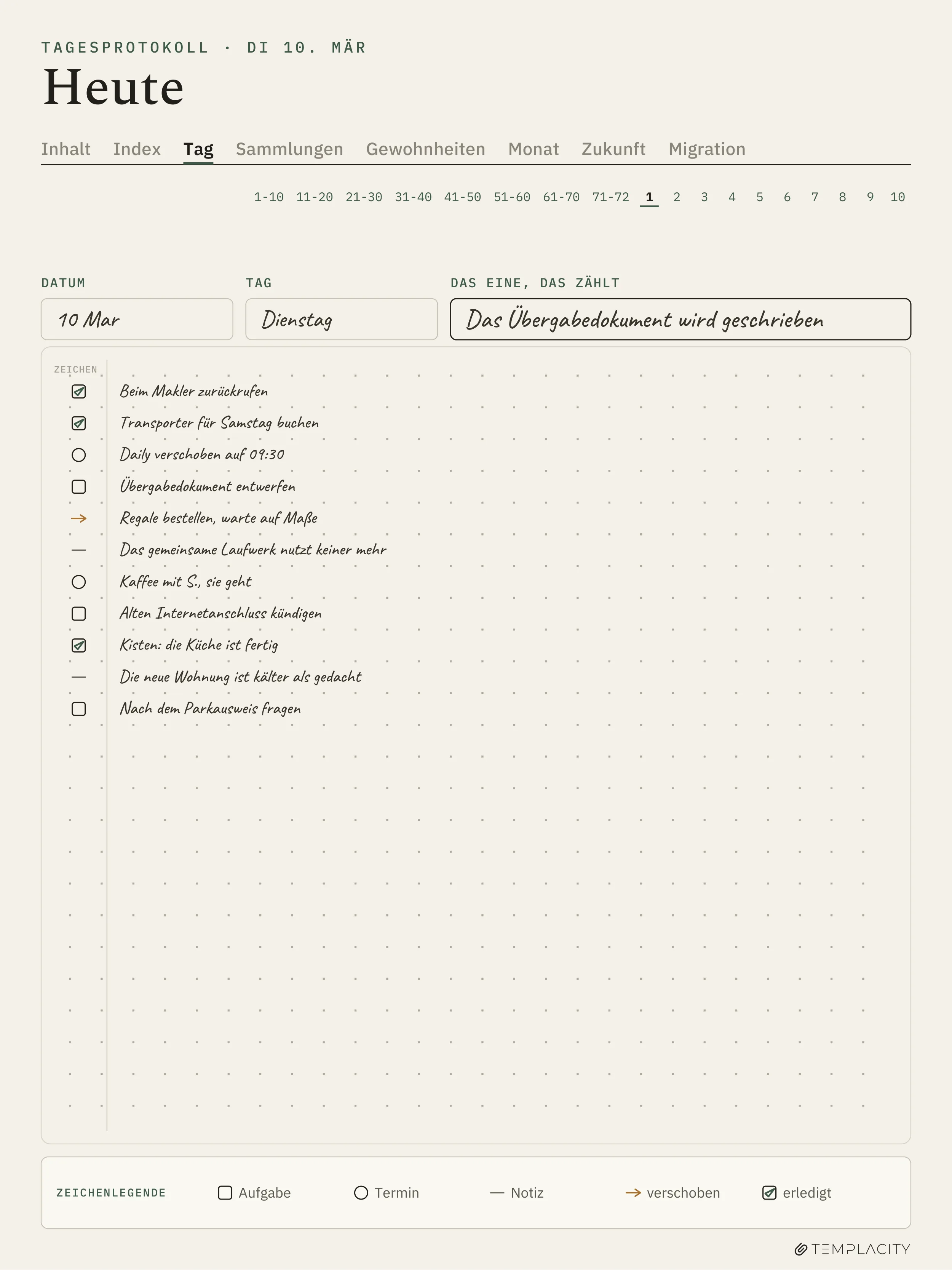 The Planner · Logbuch-System reMarkable Paper Pro Seite 1