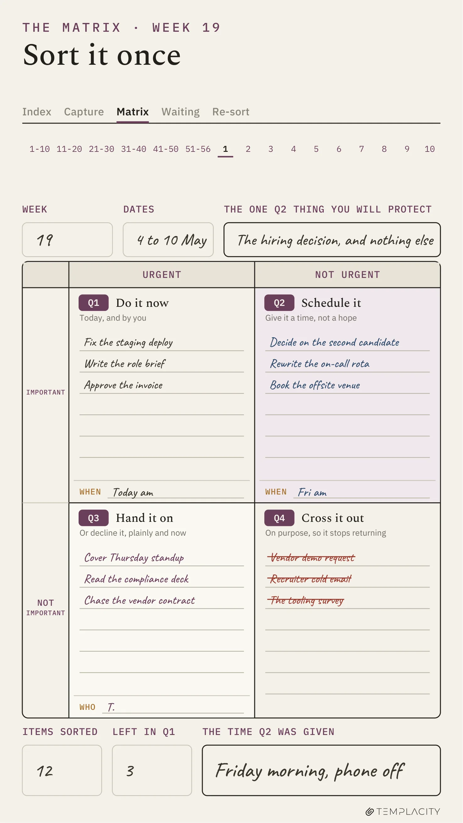 The Planner · Eisenhower Matrix reMarkable Paper Pro Move page 1