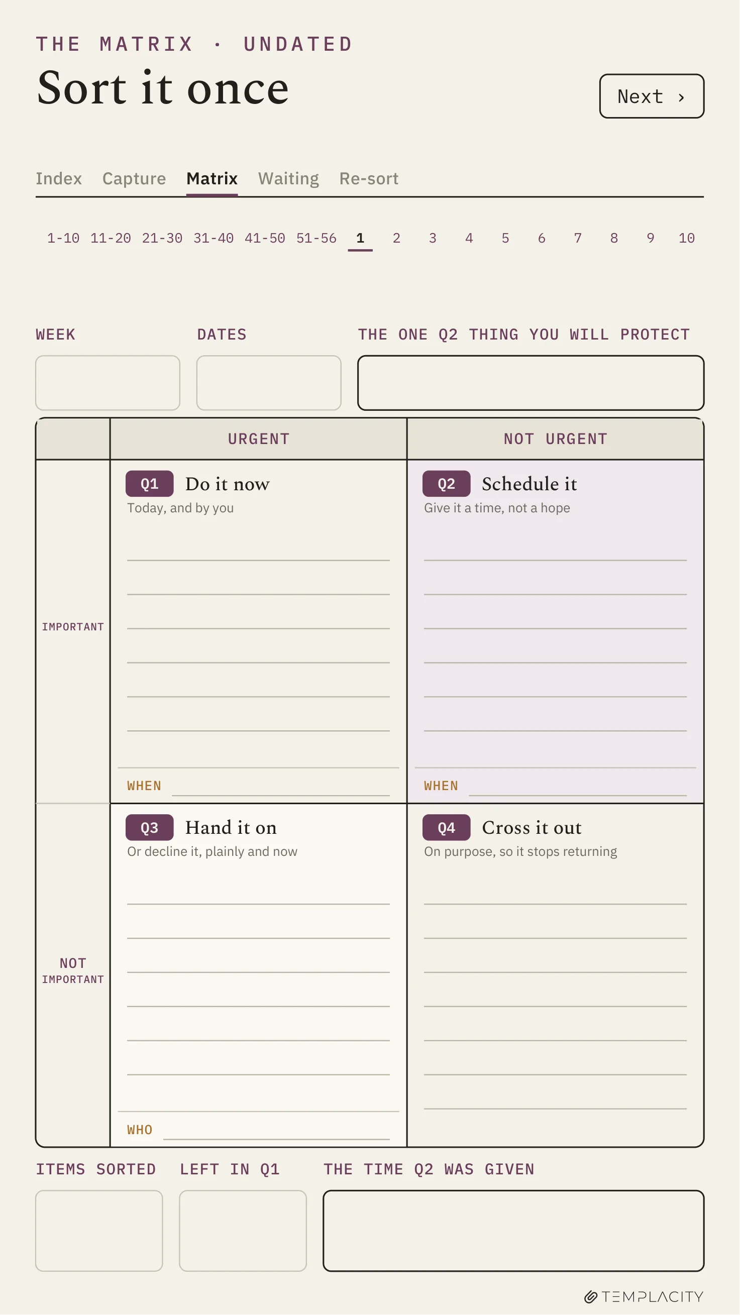 The Planner · Eisenhower Matrix reMarkable Paper Pro Move page 6