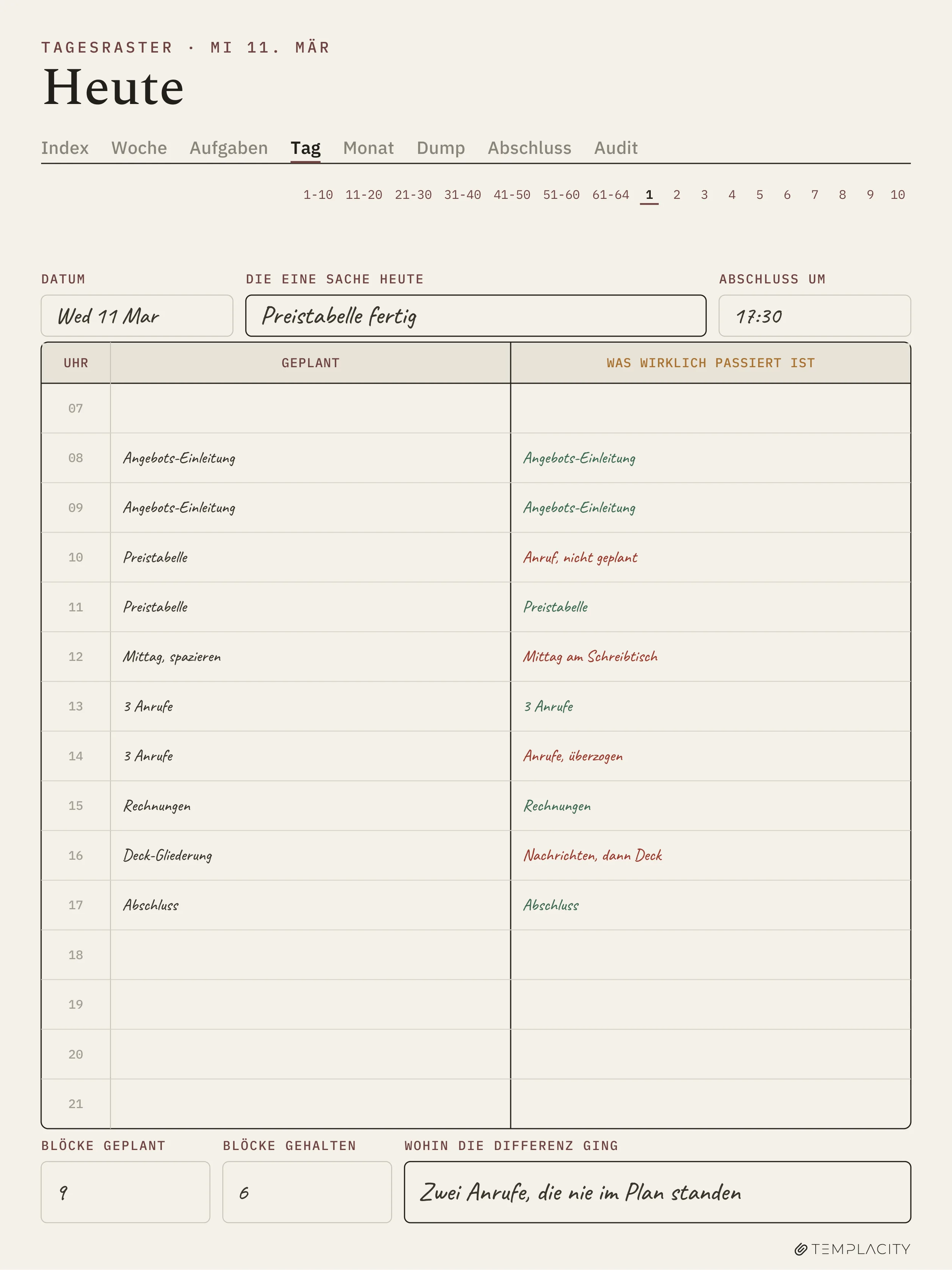 The Planner · Time Block System reMarkable Paper Pro Seite 1