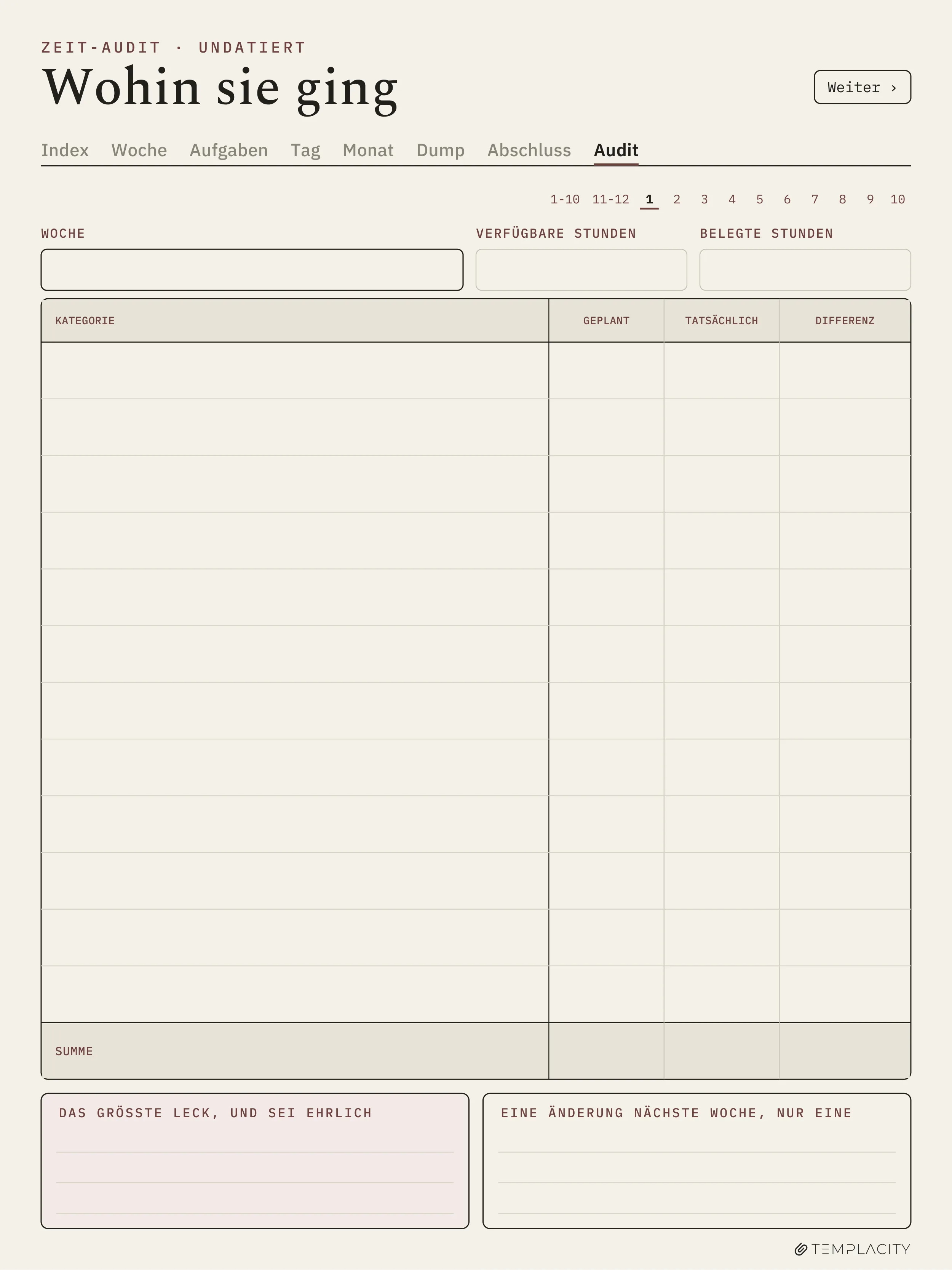 The Planner · Time Block System reMarkable Paper Pro Seite 10