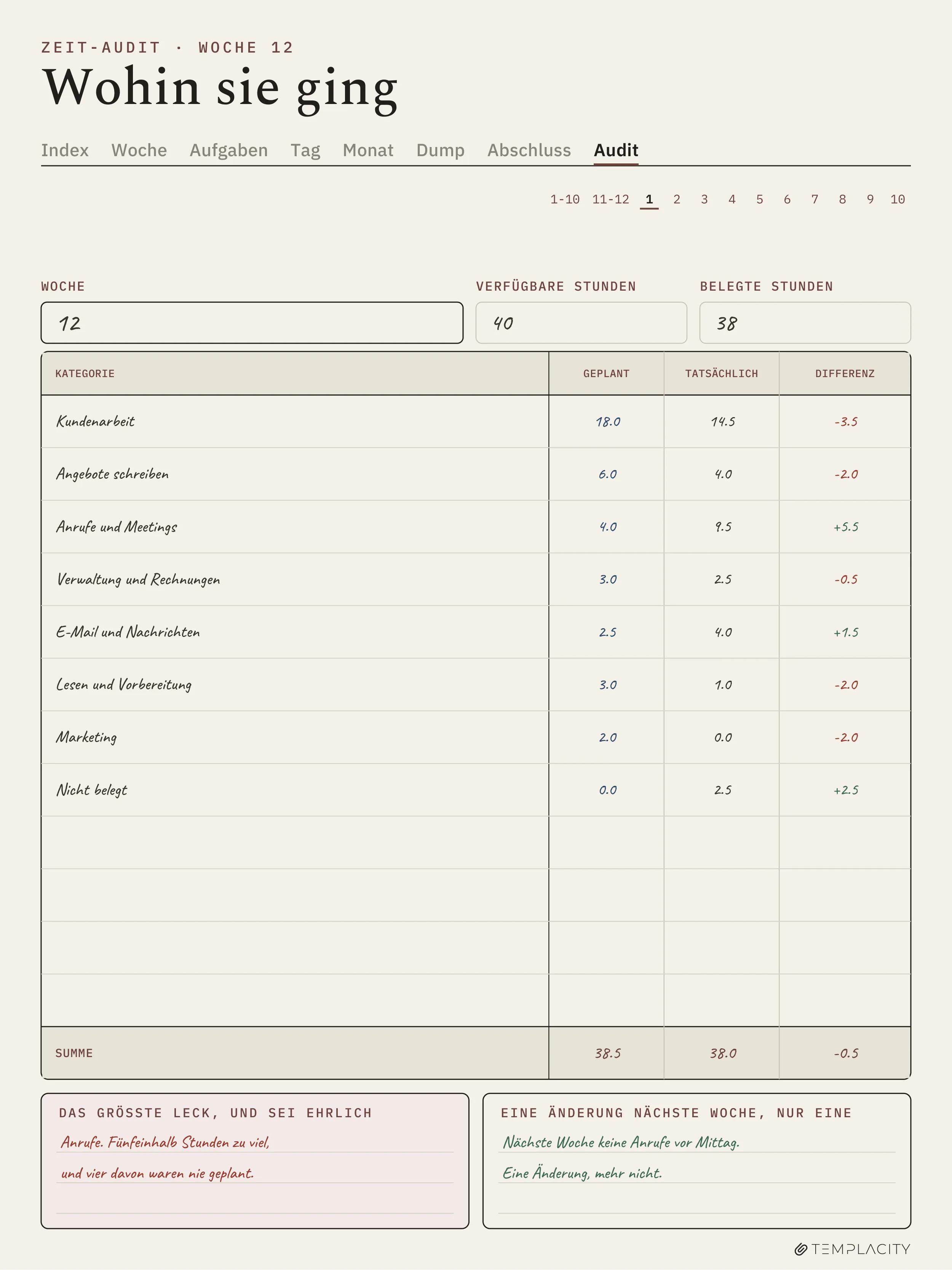 The Planner · Time Block System reMarkable Paper Pro Seite 5