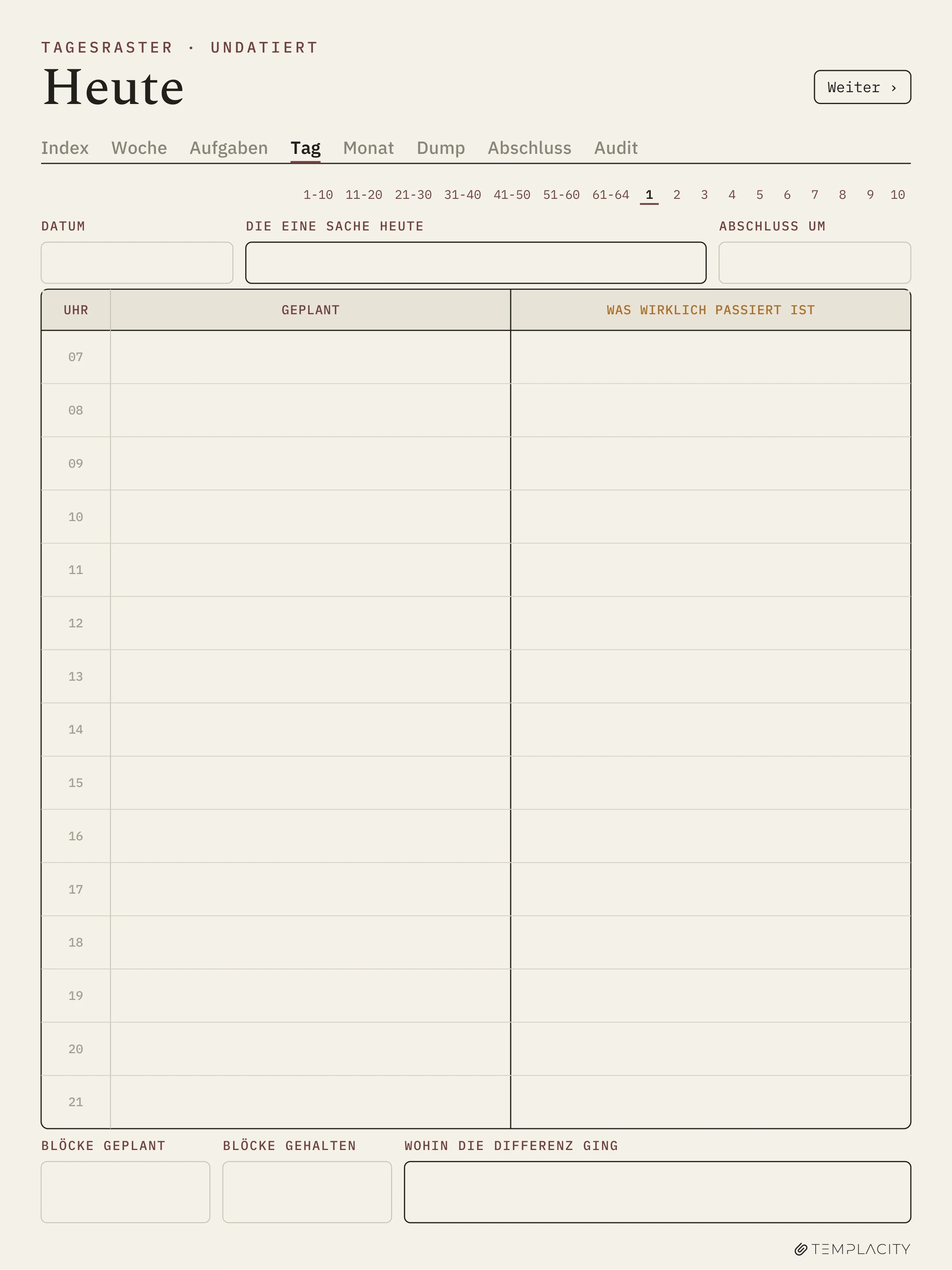 The Planner · Time Block System reMarkable Paper Pro Seite 6