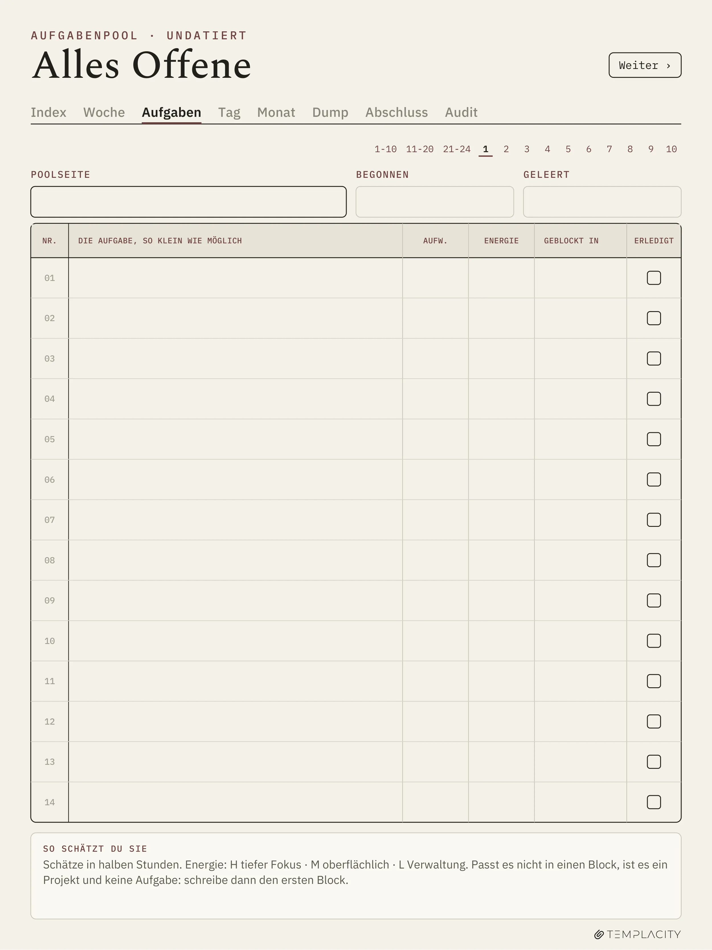 The Planner · Time Block System reMarkable Paper Pro Seite 8