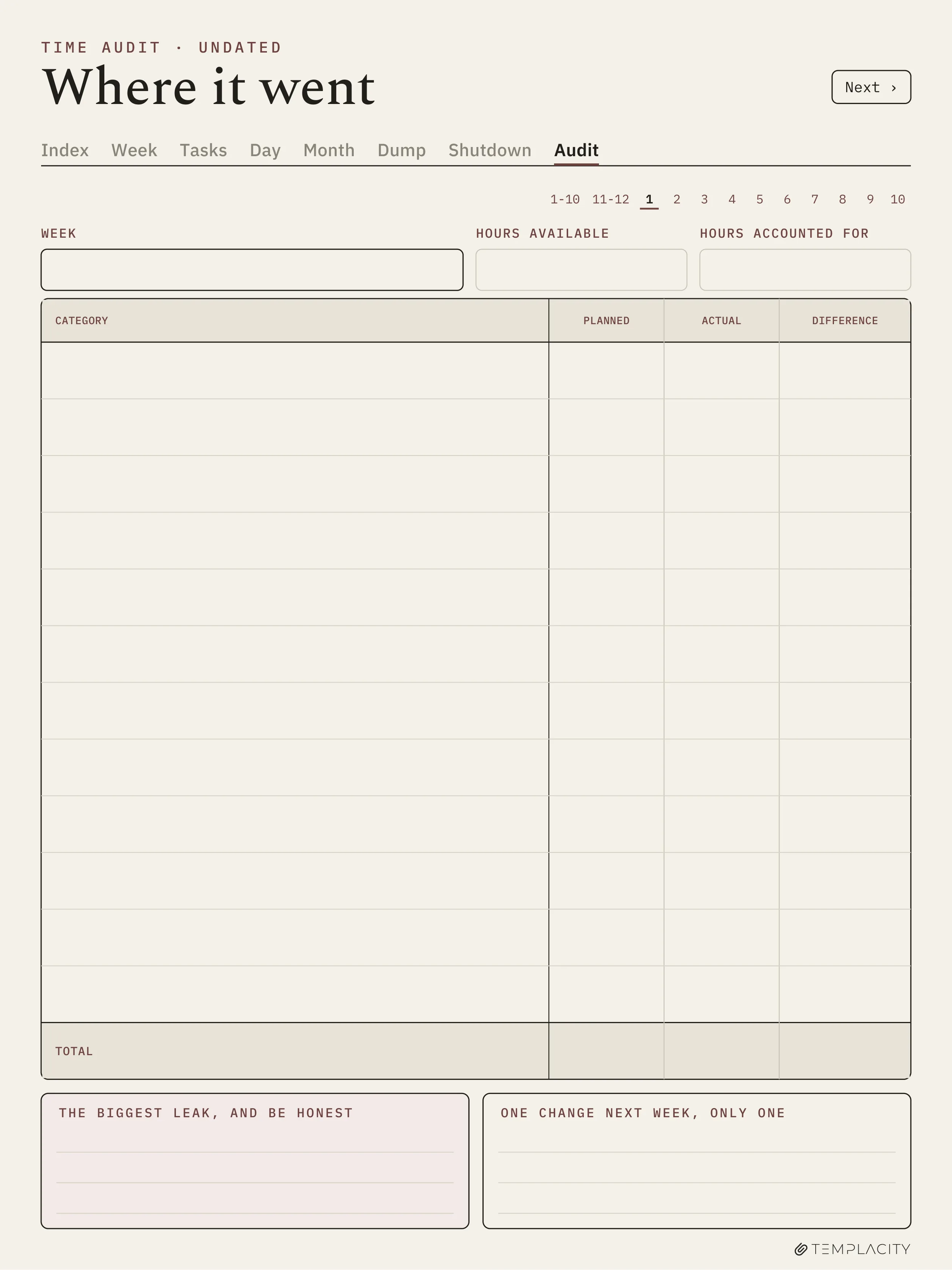 The Planner · Time Block System reMarkable Paper Pro page 10