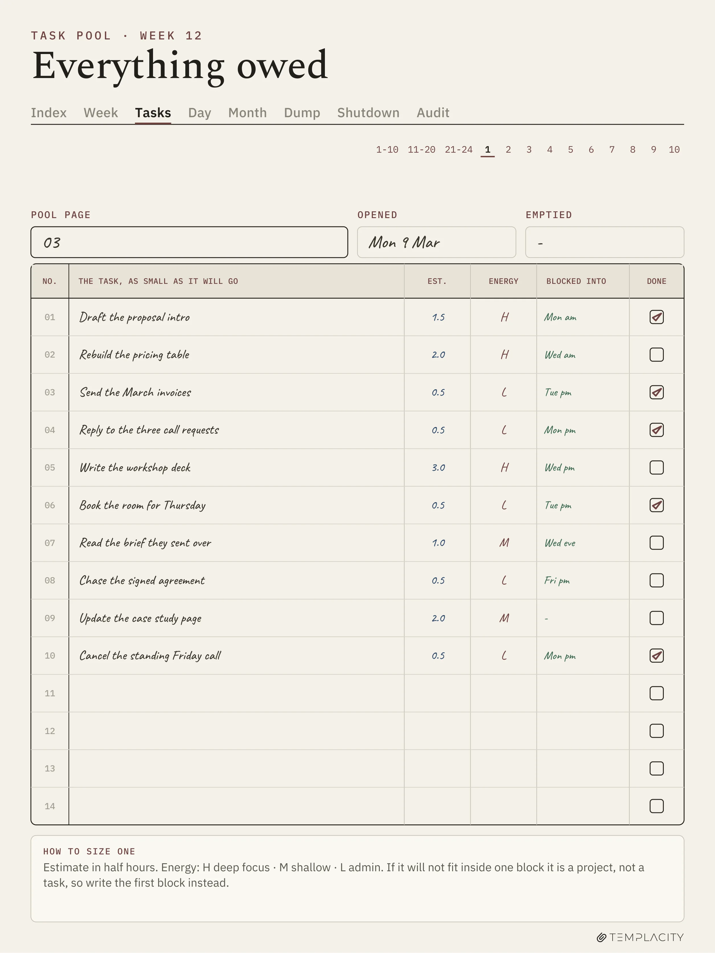 The Planner · Time Block System reMarkable Paper Pro page 3