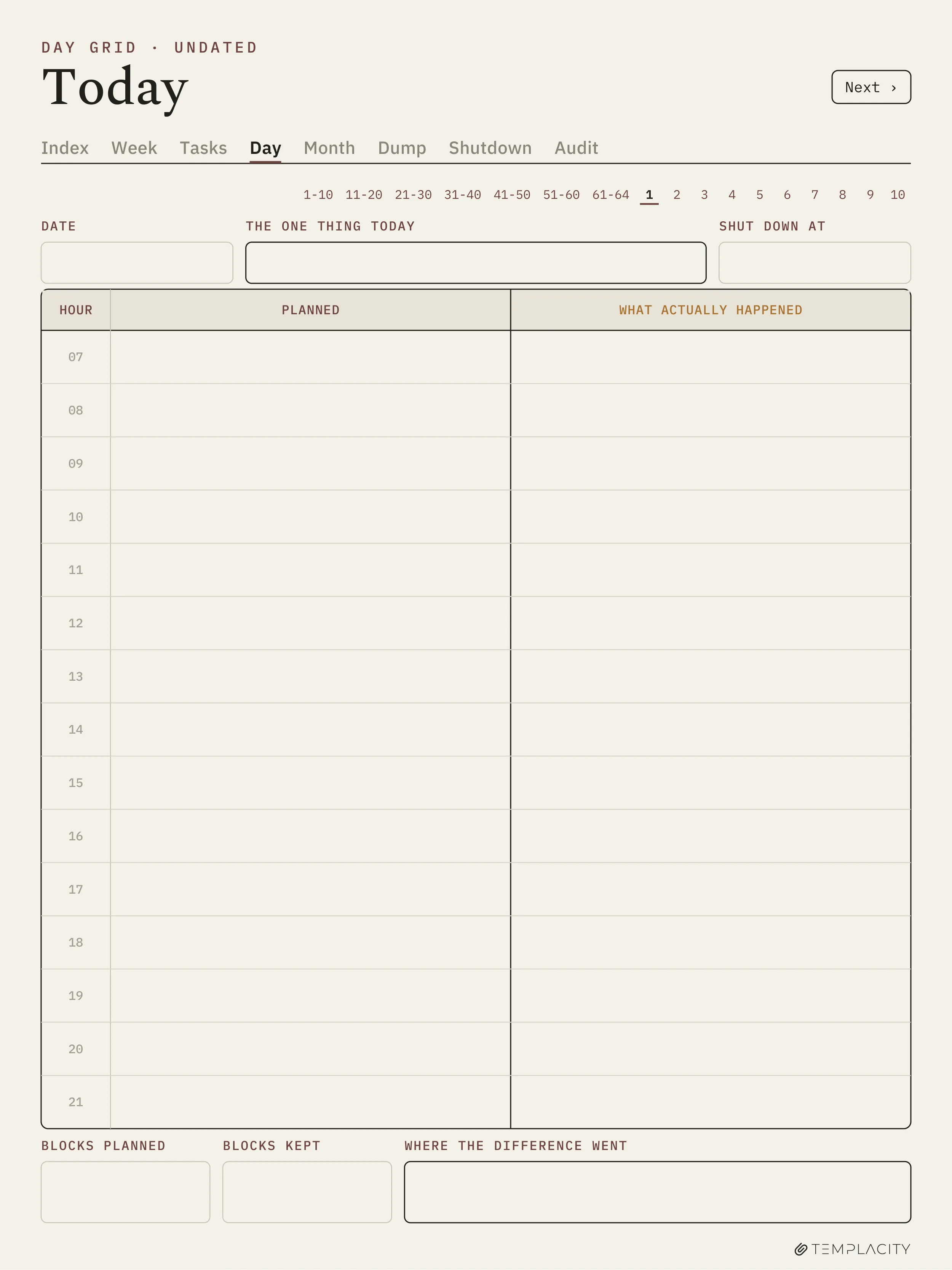 The Planner · Time Block System reMarkable Paper Pro page 6