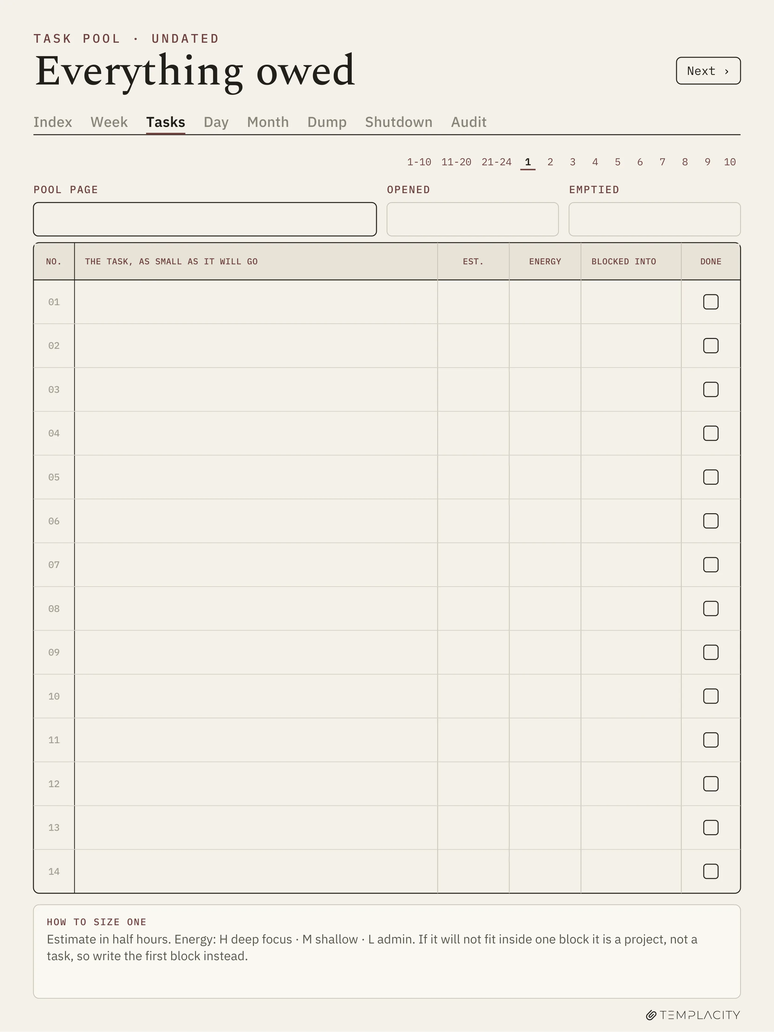 The Planner · Time Block System reMarkable Paper Pro page 8