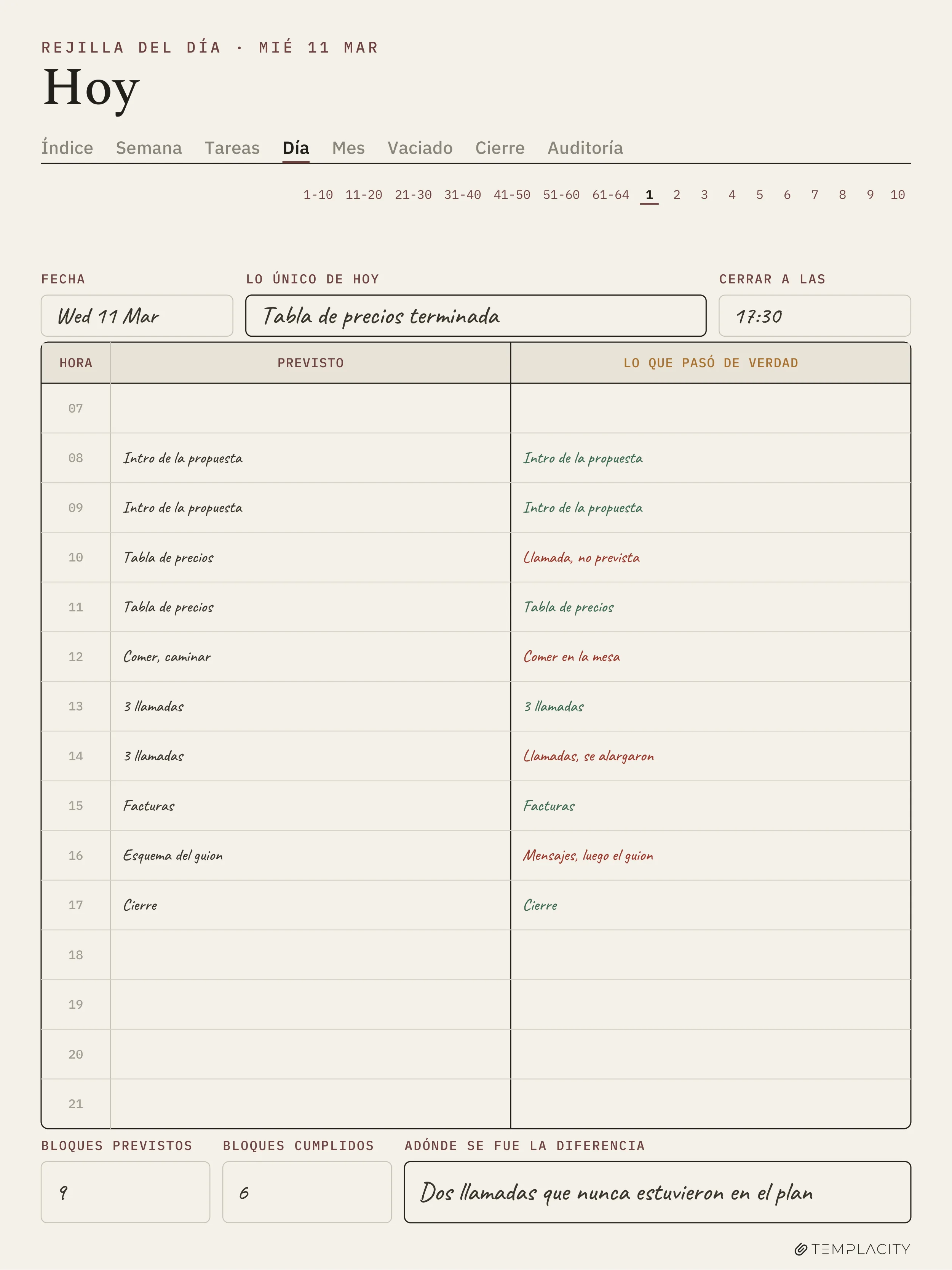 The Planner · Sistema de bloques de tiempo reMarkable Paper Pro página 1
