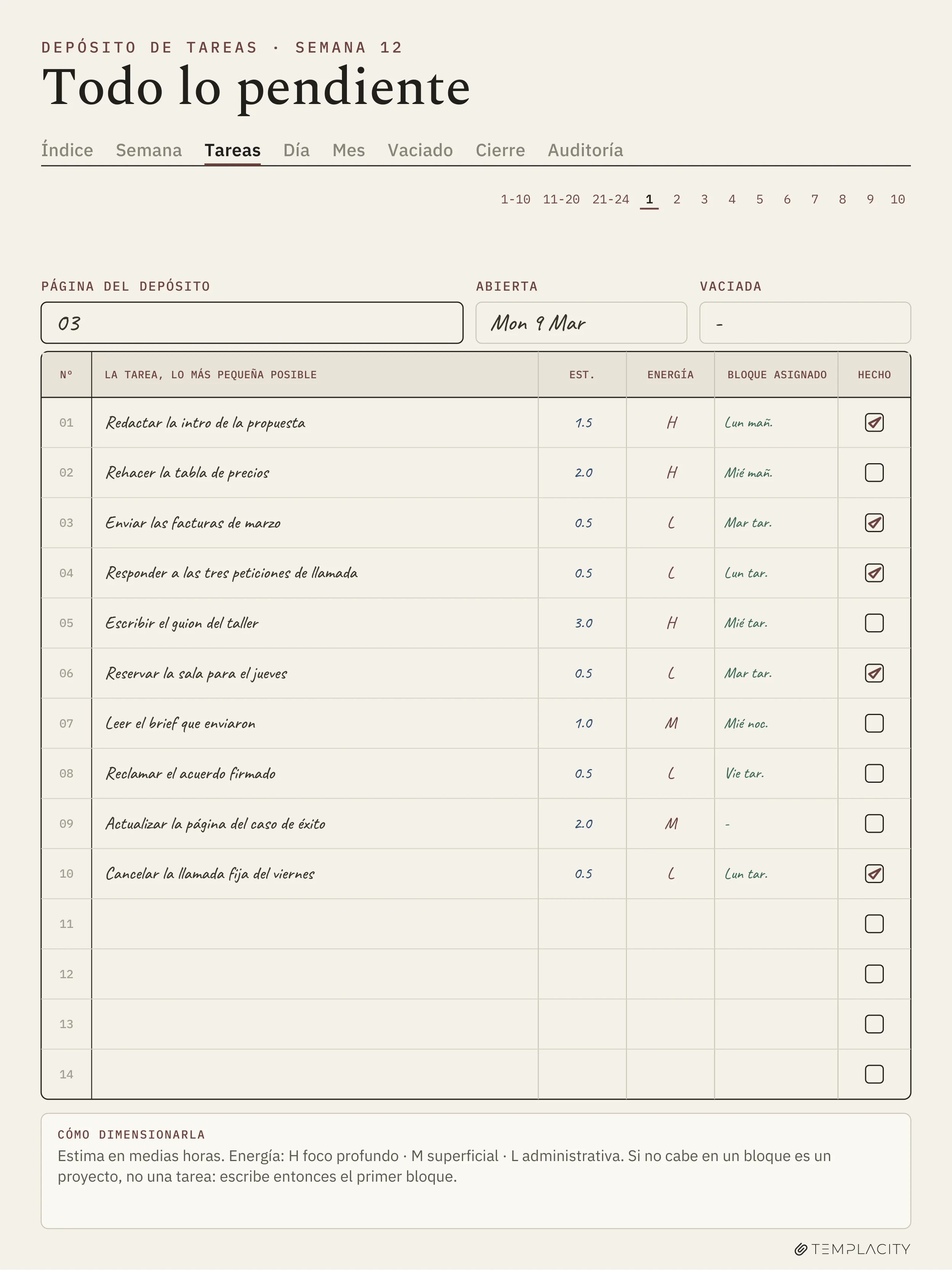 The Planner · Sistema de bloques de tiempo reMarkable Paper Pro página 3