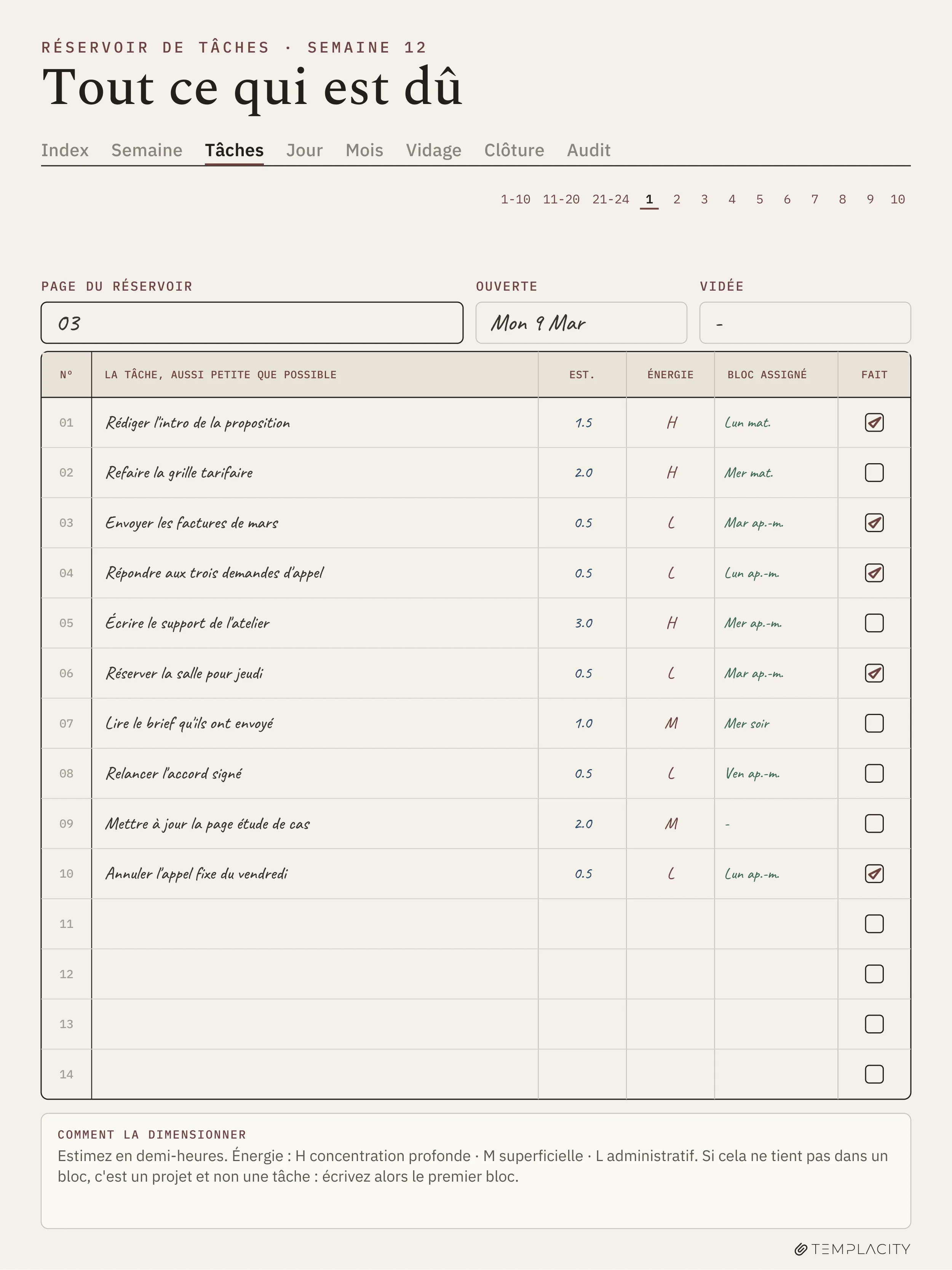 The Planner · Time Block System reMarkable Paper Pro page 3