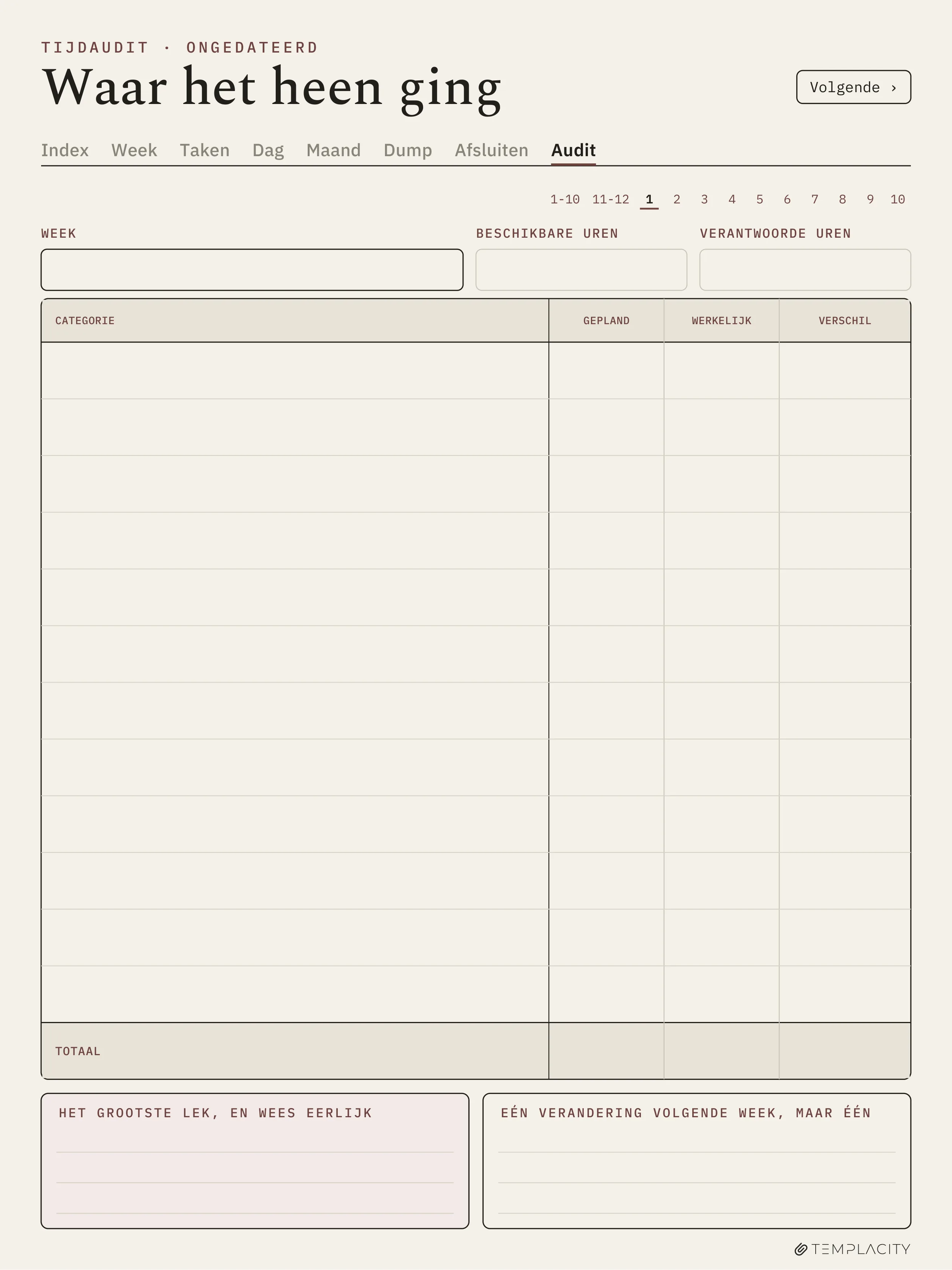 The Planner · Time Block System reMarkable Paper Pro pagina 10