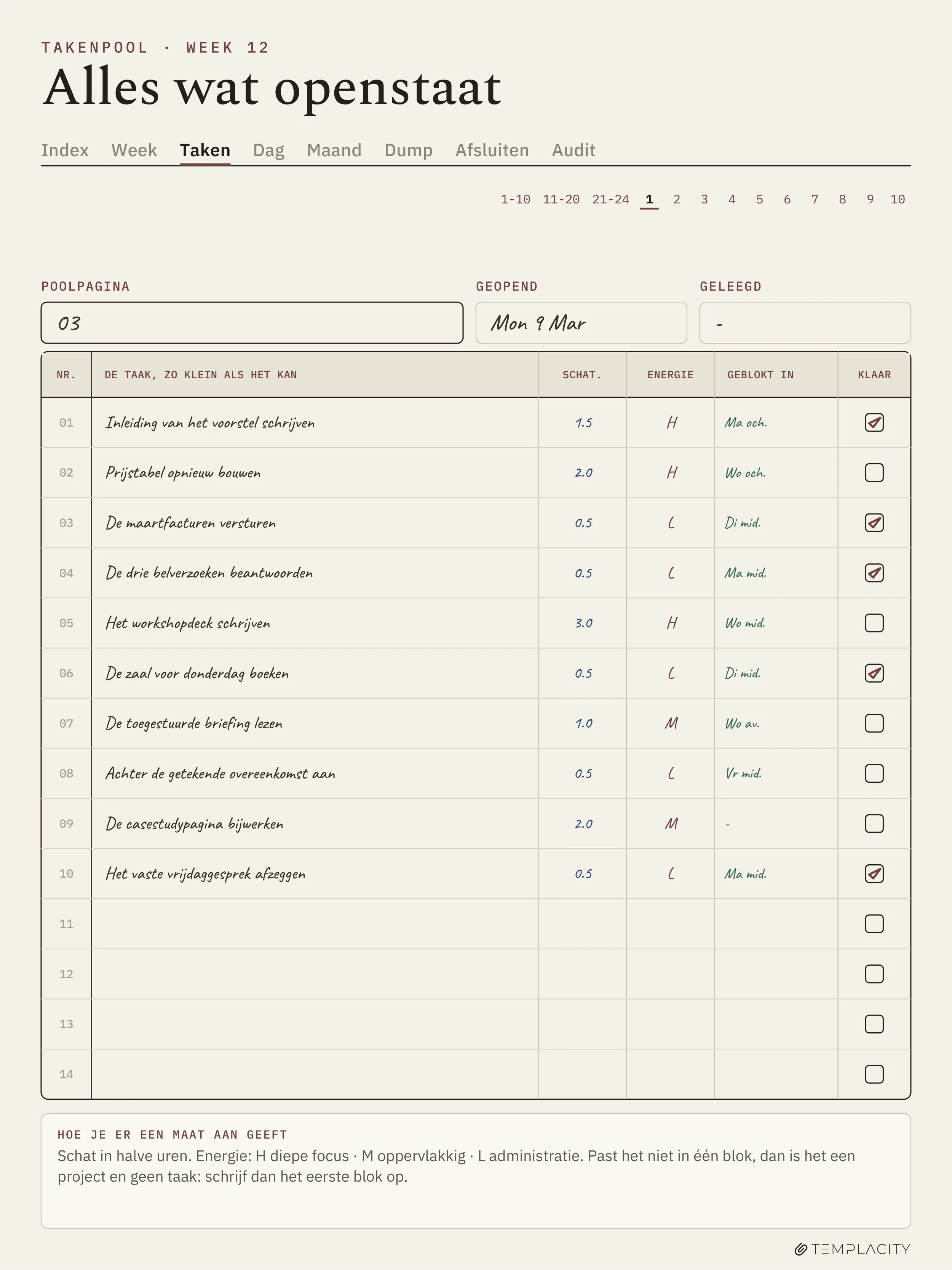 The Planner · Time Block System reMarkable Paper Pro pagina 3